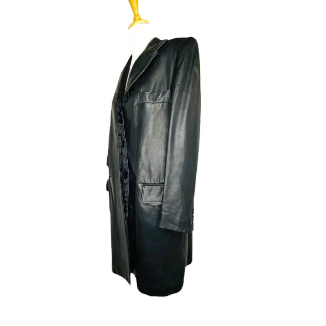 Vntg Black Leather Trench Coat Size M Usa by J Percy - Image 6