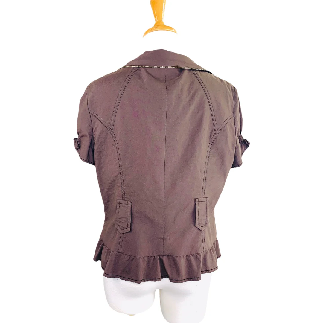 Vntg Womens Jacket 14 Gold Zipper Embellished Ruffle Short Sleeve by Alberto Makali - Image 10