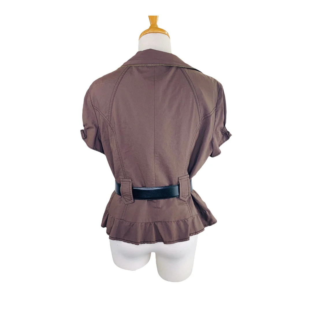 Vntg Womens Jacket 14 Gold Zipper Embellished Ruffle Short Sleeve by Alberto Makali - Image 2