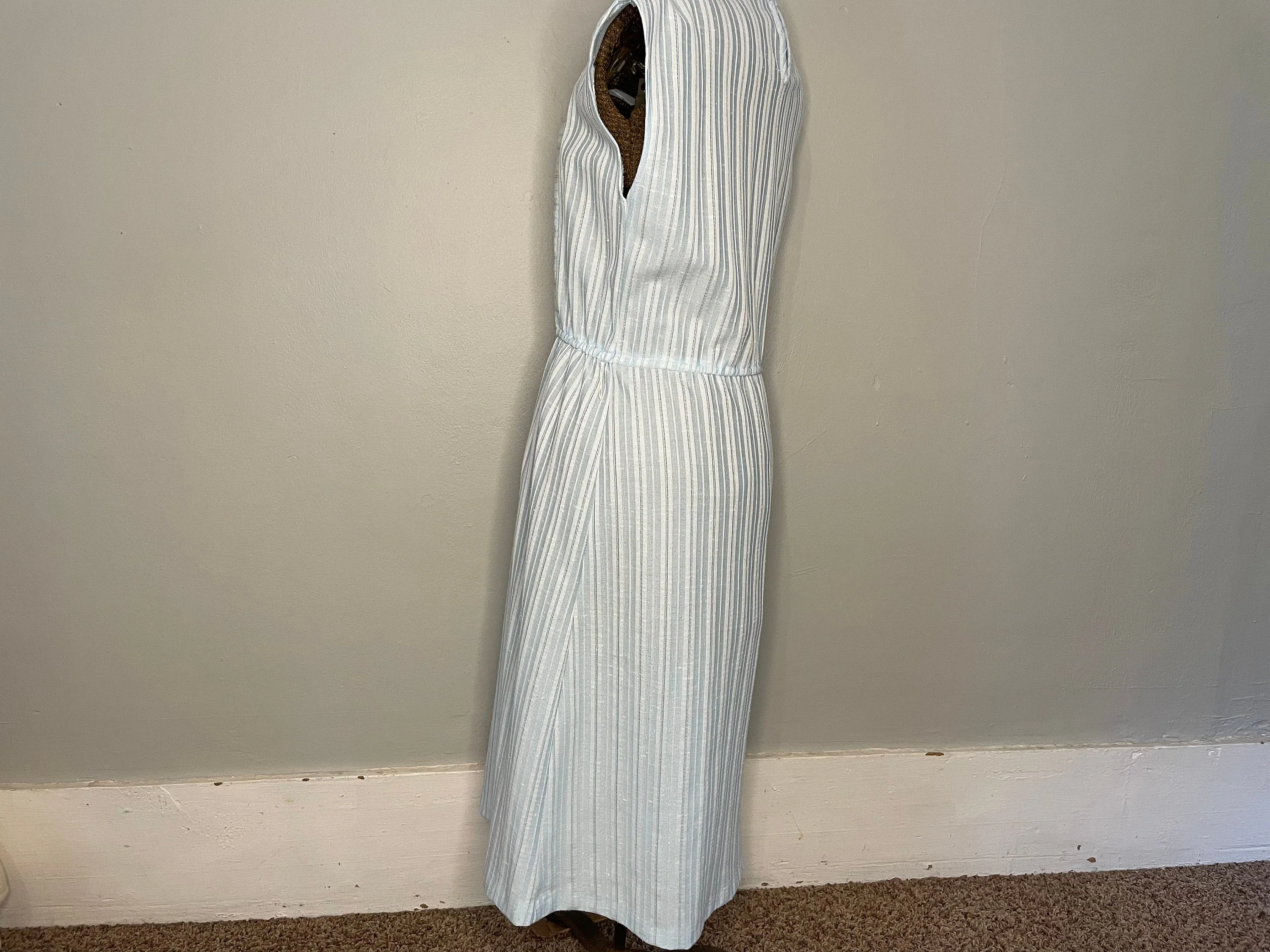 Volup Mid 60s/early 70s Blue and White Striped Summer Dress - Image 3