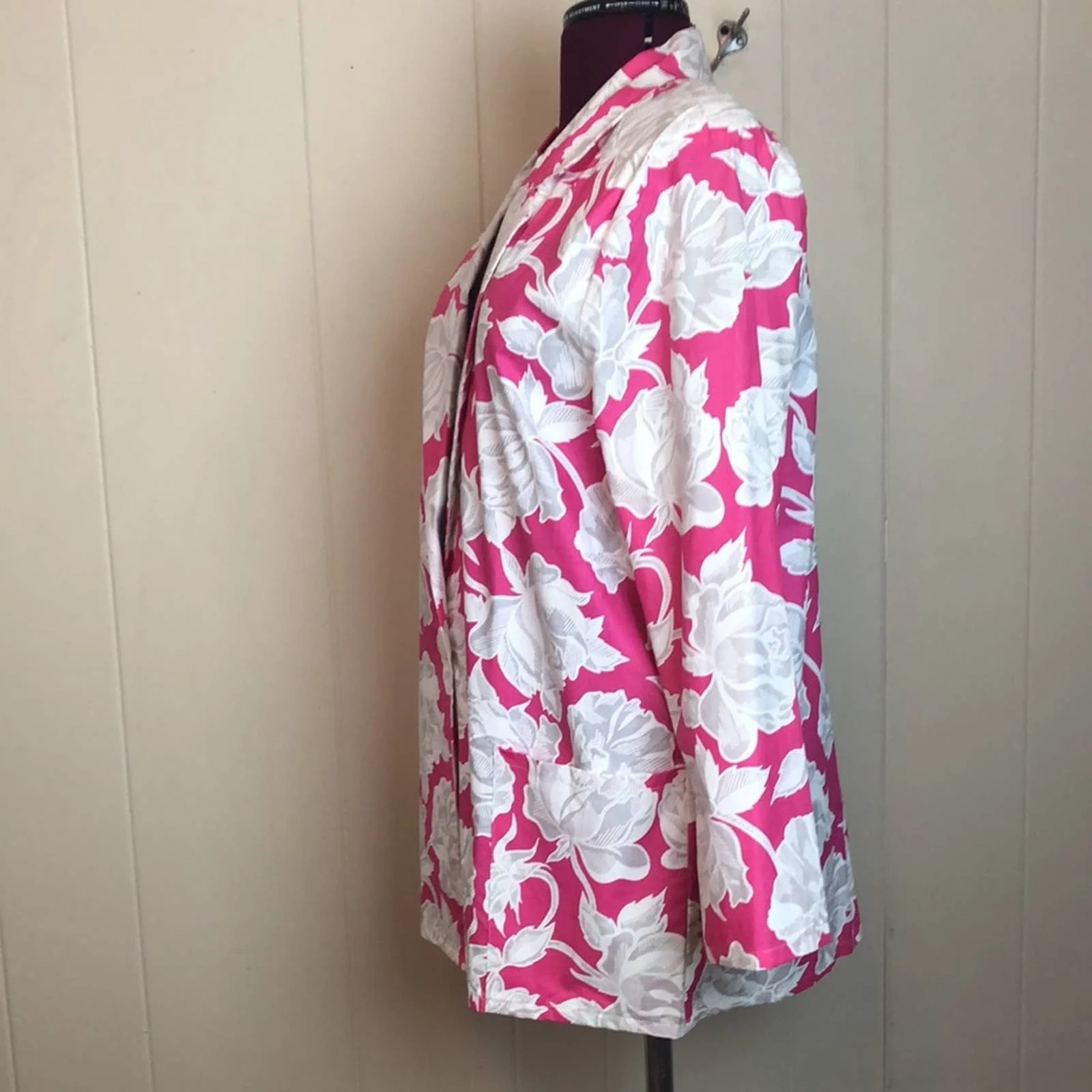 Vtg 80s 90s Boxy Oversize Floral Blazer Large Classic Barbie Pink Suit Jacket by California Collection - Image 2