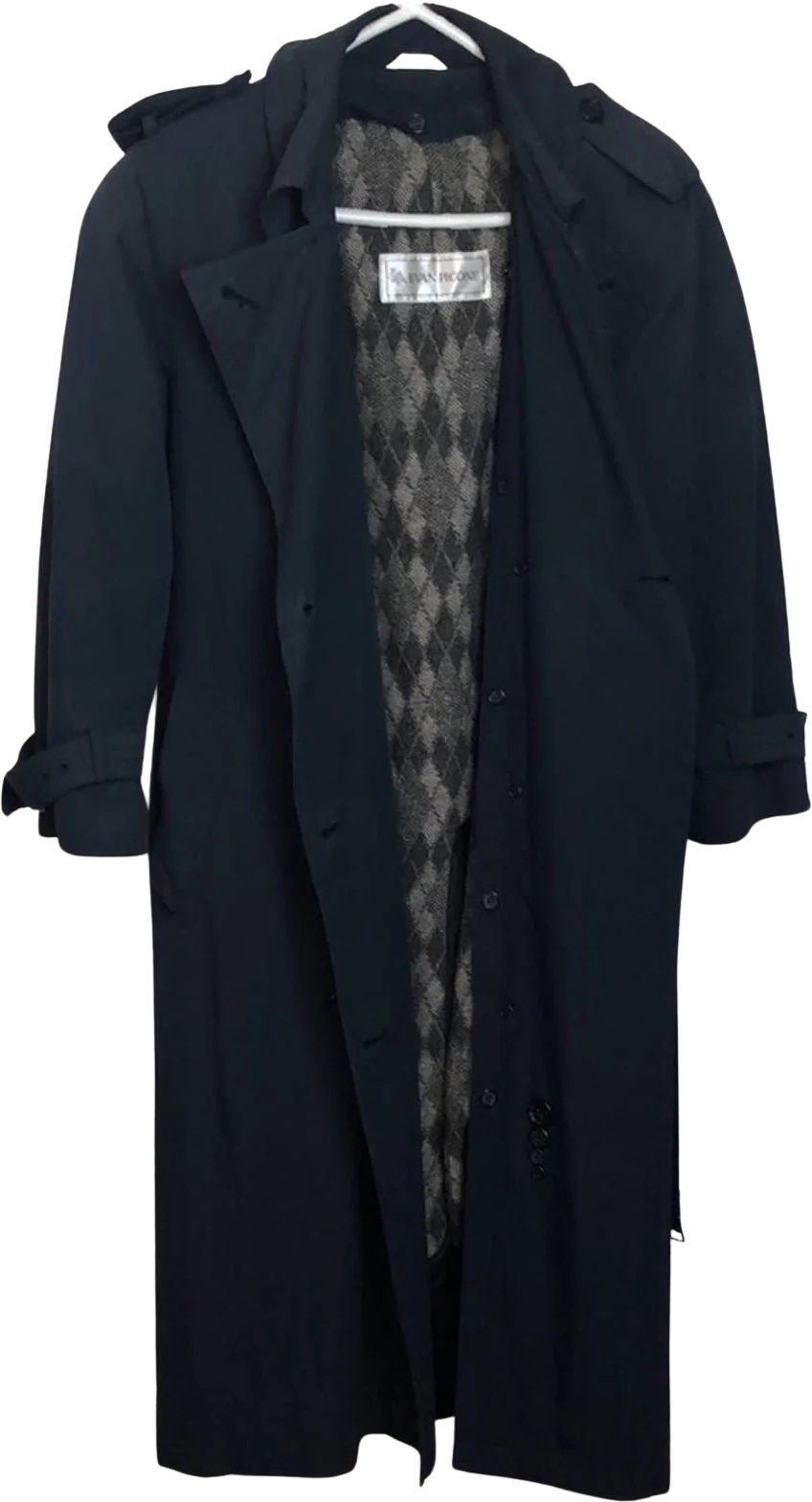 Vtg 80s 90s Button Down Trench Coat Medium Long Black Rain Jacket by Evan Picone