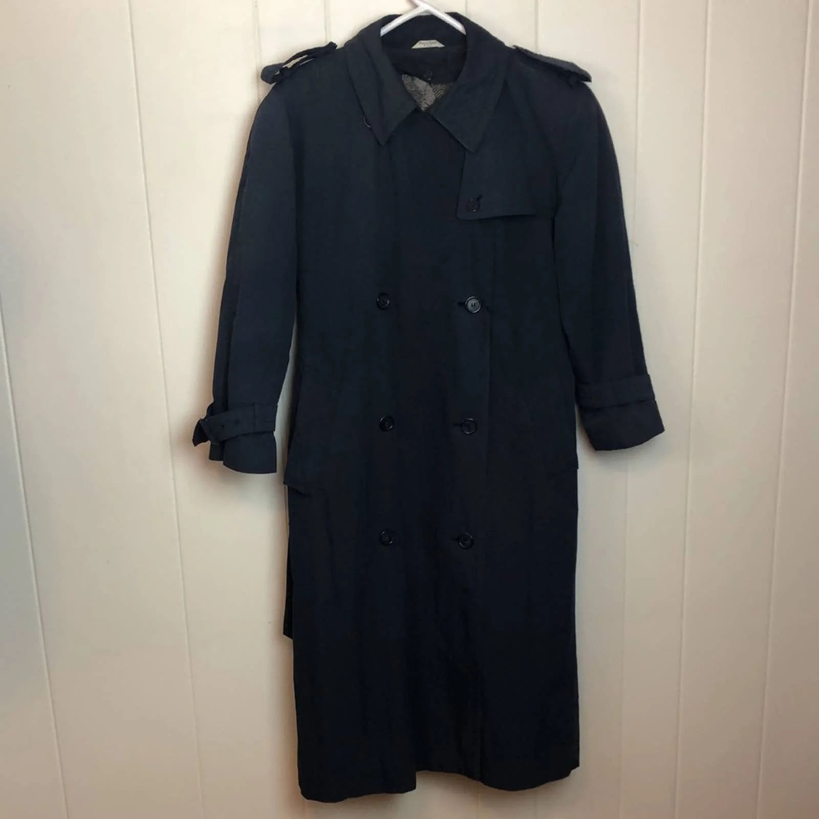 Vtg 80s 90s Button Down Trench Coat Medium Long Black Rain Jacket by Evan Picone - Image 2