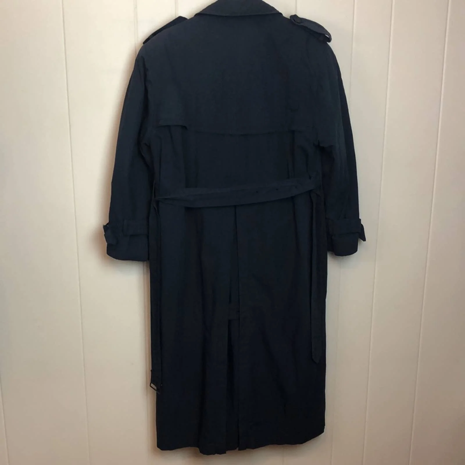 Vtg 80s 90s Button Down Trench Coat Medium Long Black Rain Jacket by Evan Picone - Image 4