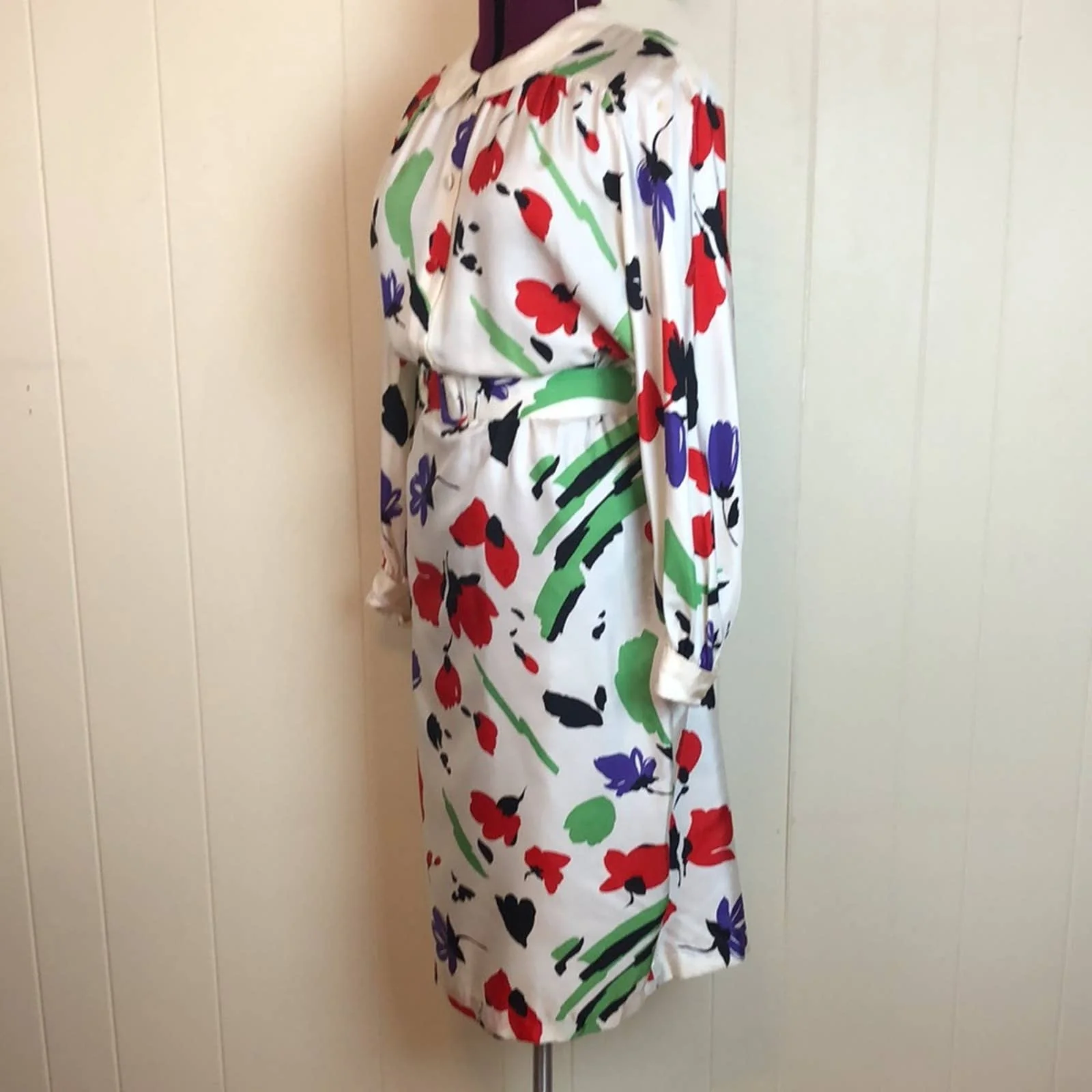 Vtg 80s 90s Frank Young Silk Floral Shirtdress by Frank Young - Image 2