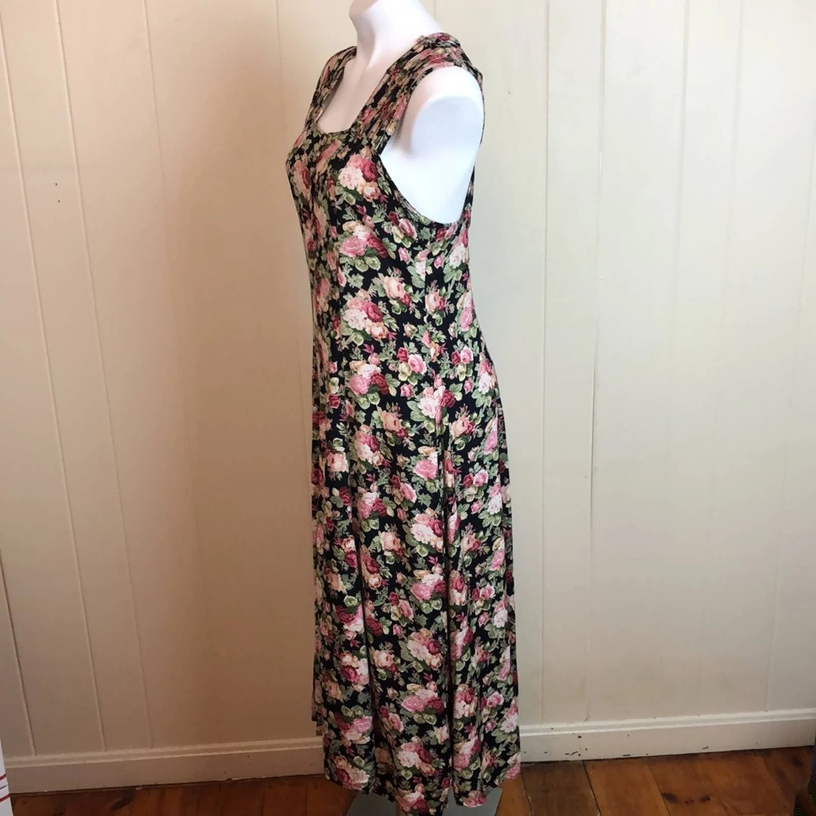 Vtg 80s 90s Strappy Floral Button Down Grunge Dress Medium Prairie Fit and Flare by Premi - Image 4