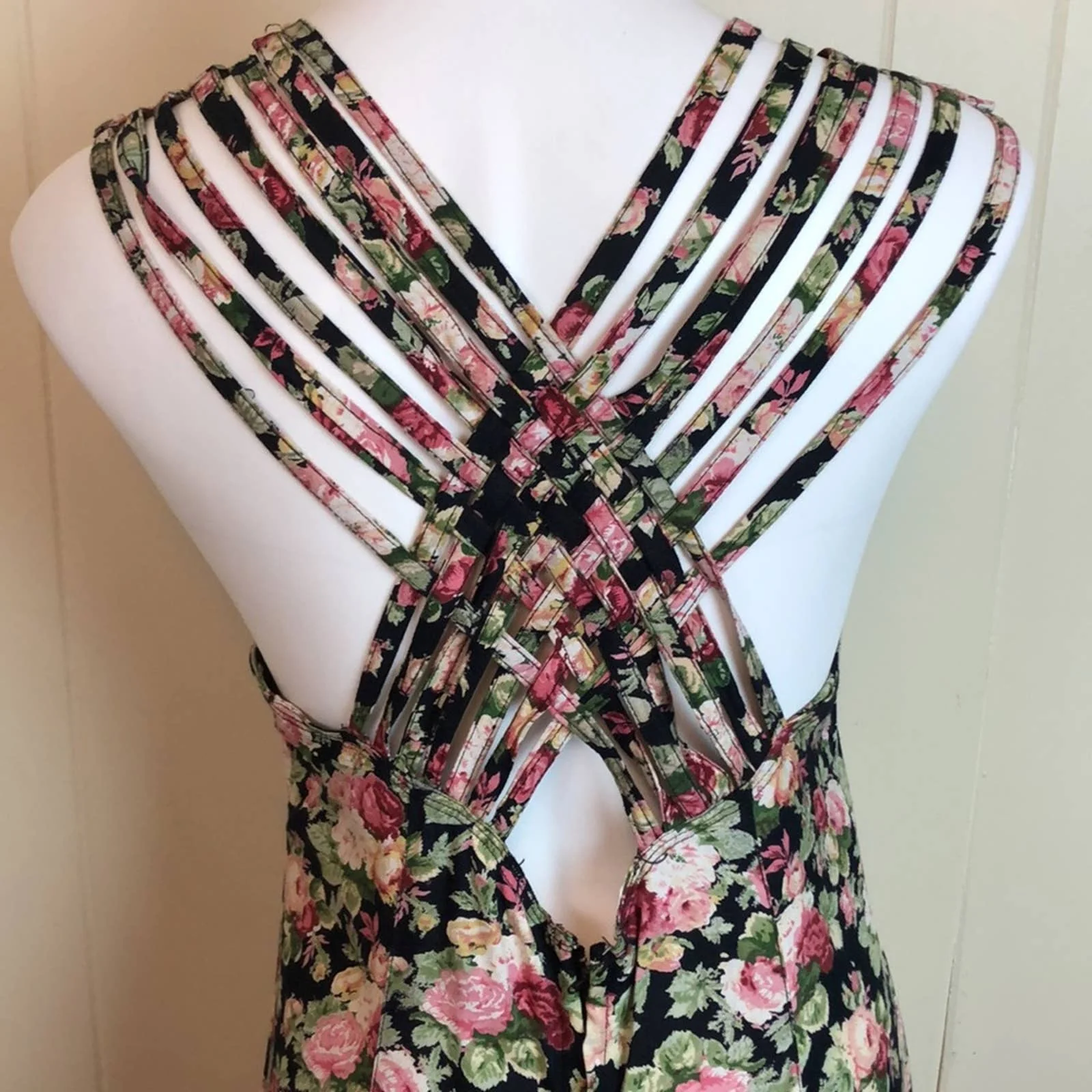 Vtg 80s 90s Strappy Floral Button Down Grunge Dress Medium Prairie Fit and Flare by Premi - Image 5