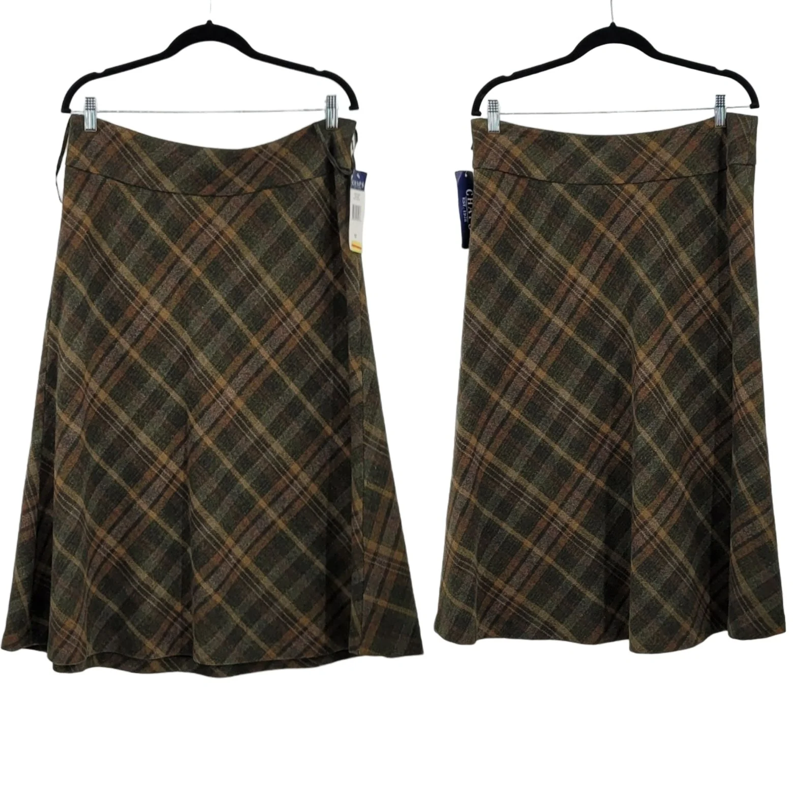 Vtg 80s Womens Chaps Skirt Dark Academia Wool Midas Tartan Plaid Midi Green Sz L by Chaps - Image 2