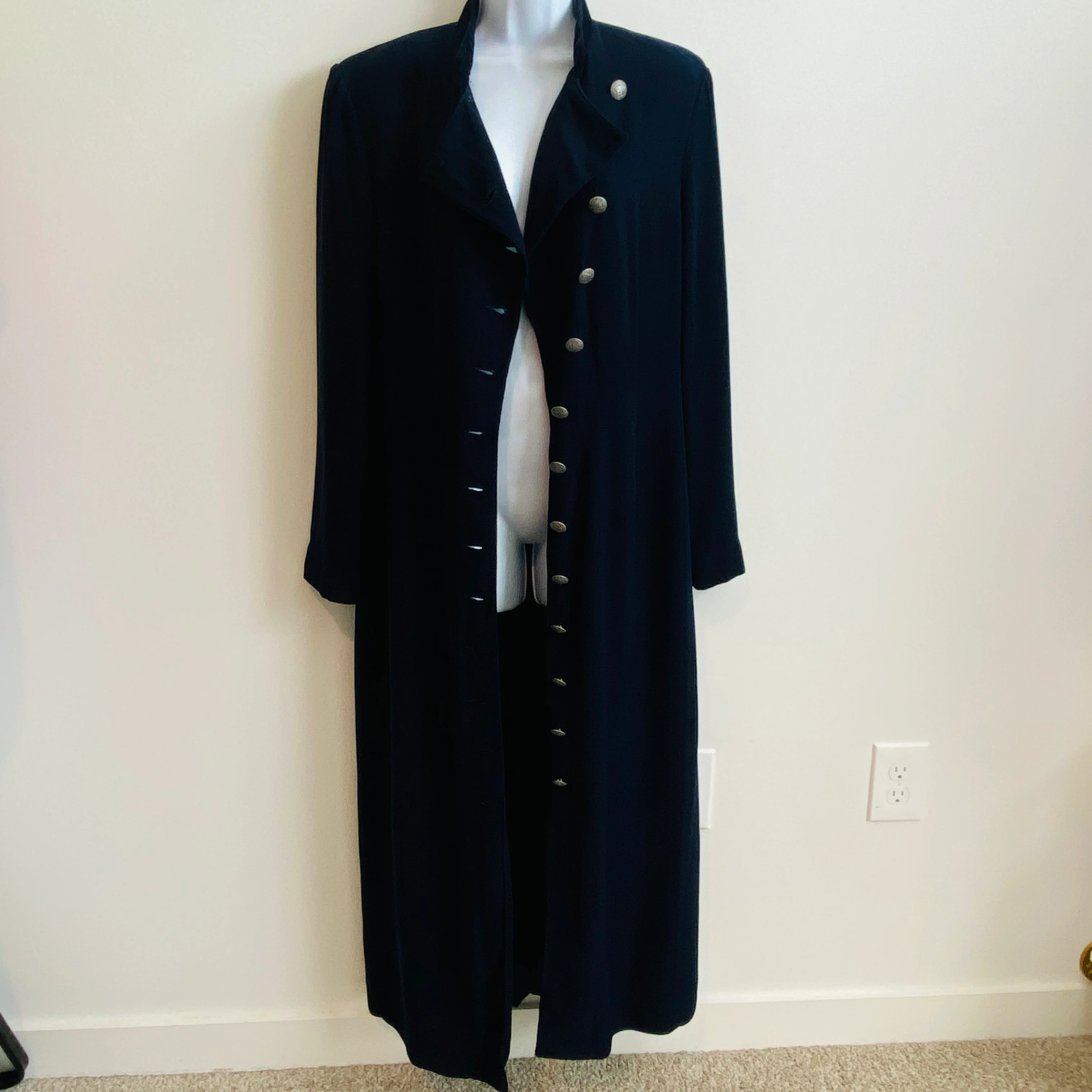 Navy Button Down Sheath Velvet Collar by Plaza South - Image 3