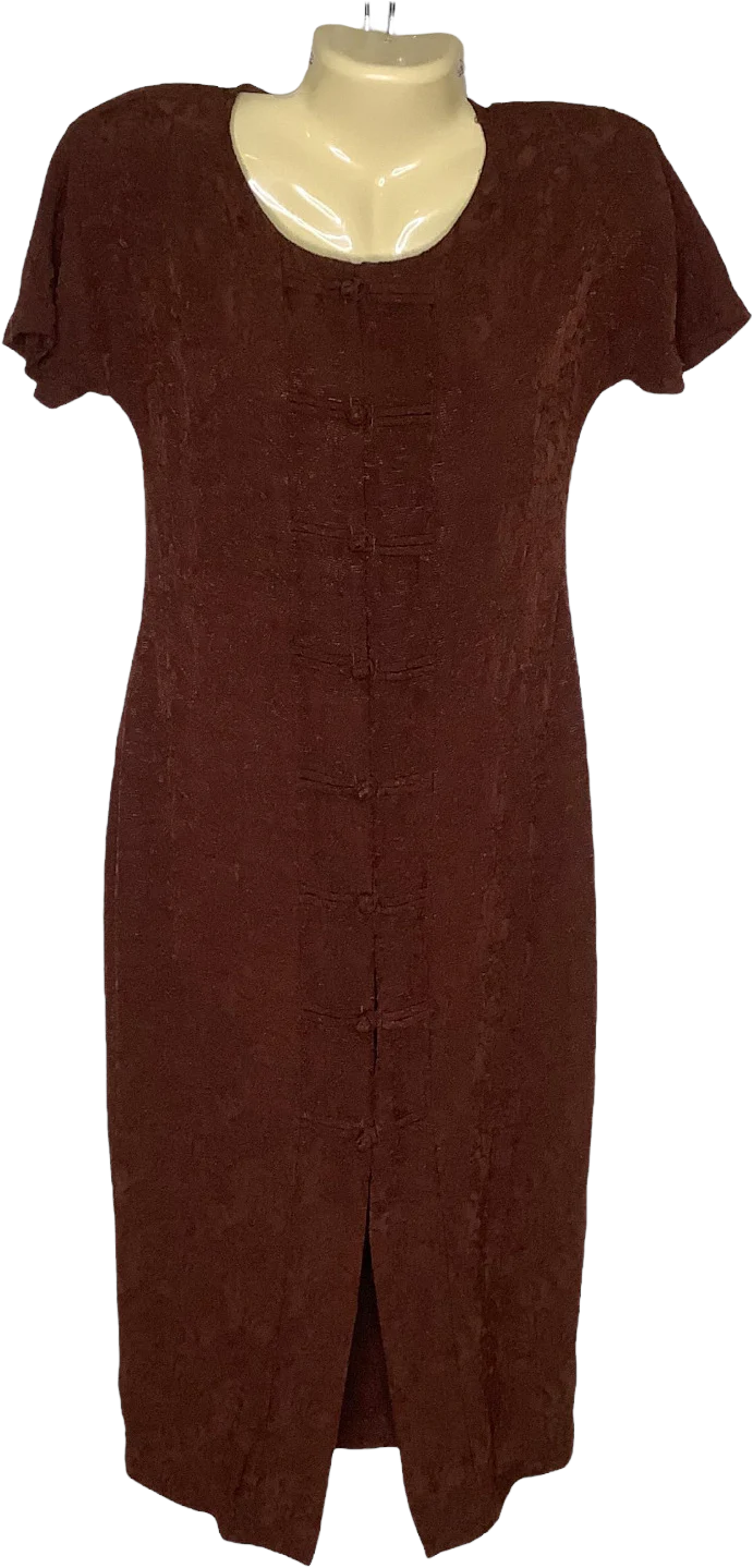 Vtg Dress 80s 90s Sheath Midi Inspired Frog Button Brocade 4 by Carole Little