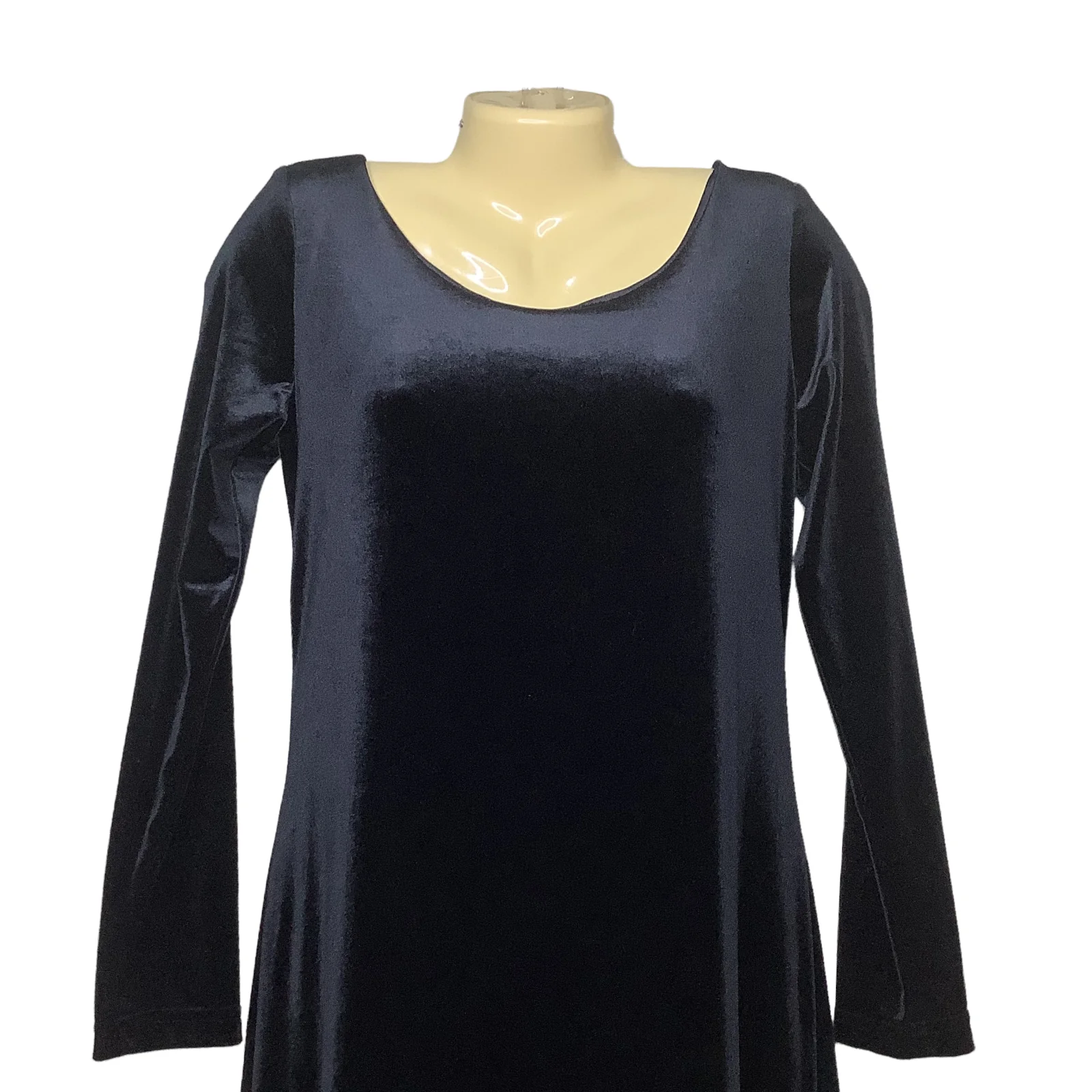 Vtg Dress 90s Medium Black Velour Sheath Deep V Back Maxi Stretch Goth Grunge - Image 4