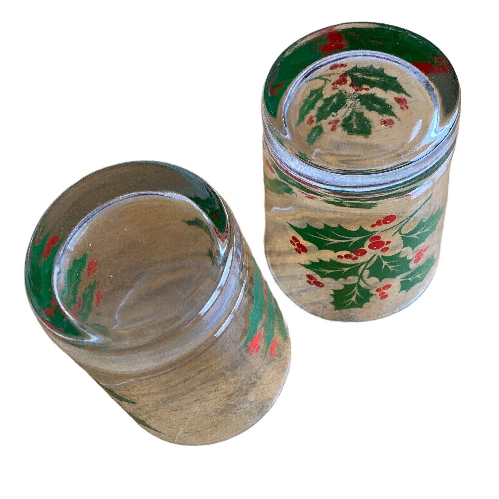 Vtg Holiday Holly Berry Glasses Old Fashioned Heavy Bottom Drink Tumblers Set 2 - Image 3
