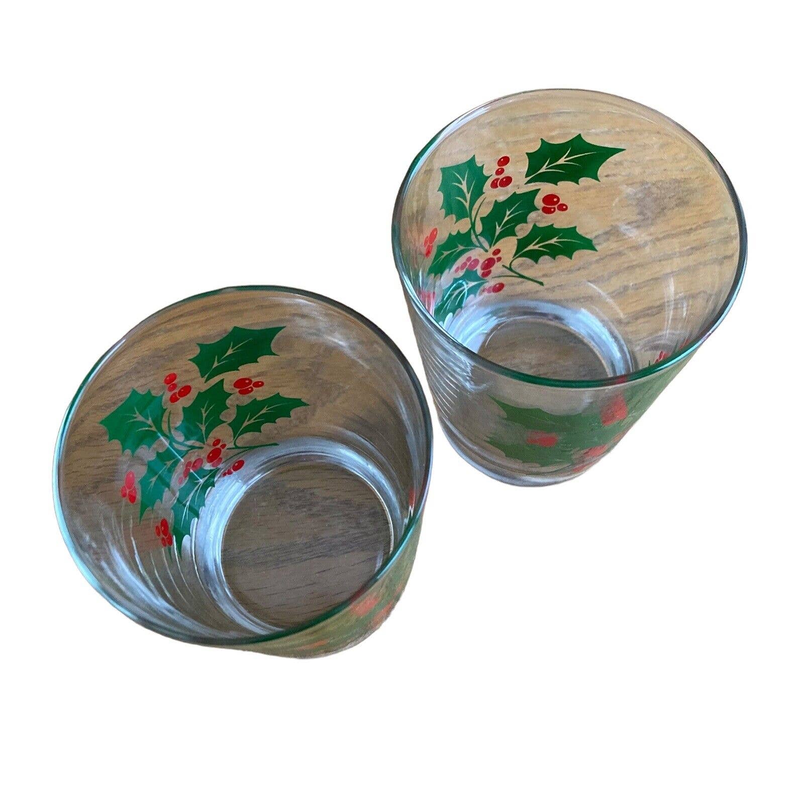 Vtg Holiday Holly Berry Glasses Old Fashioned Heavy Bottom Drink Tumblers Set 2 - Image 4