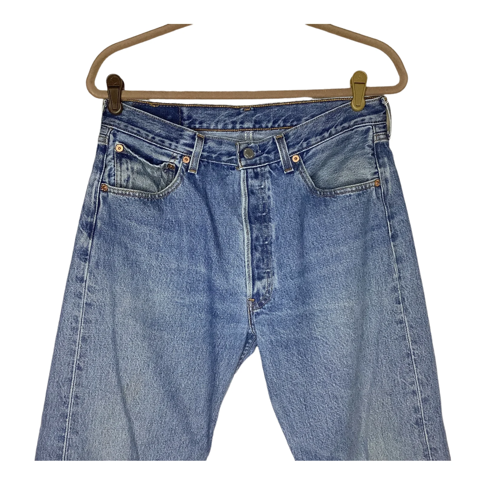 Vtg Jeans 90s Red Batwing Tag Grunge Medium Wash Straight Leg 32x29 by Levi's - Image 4