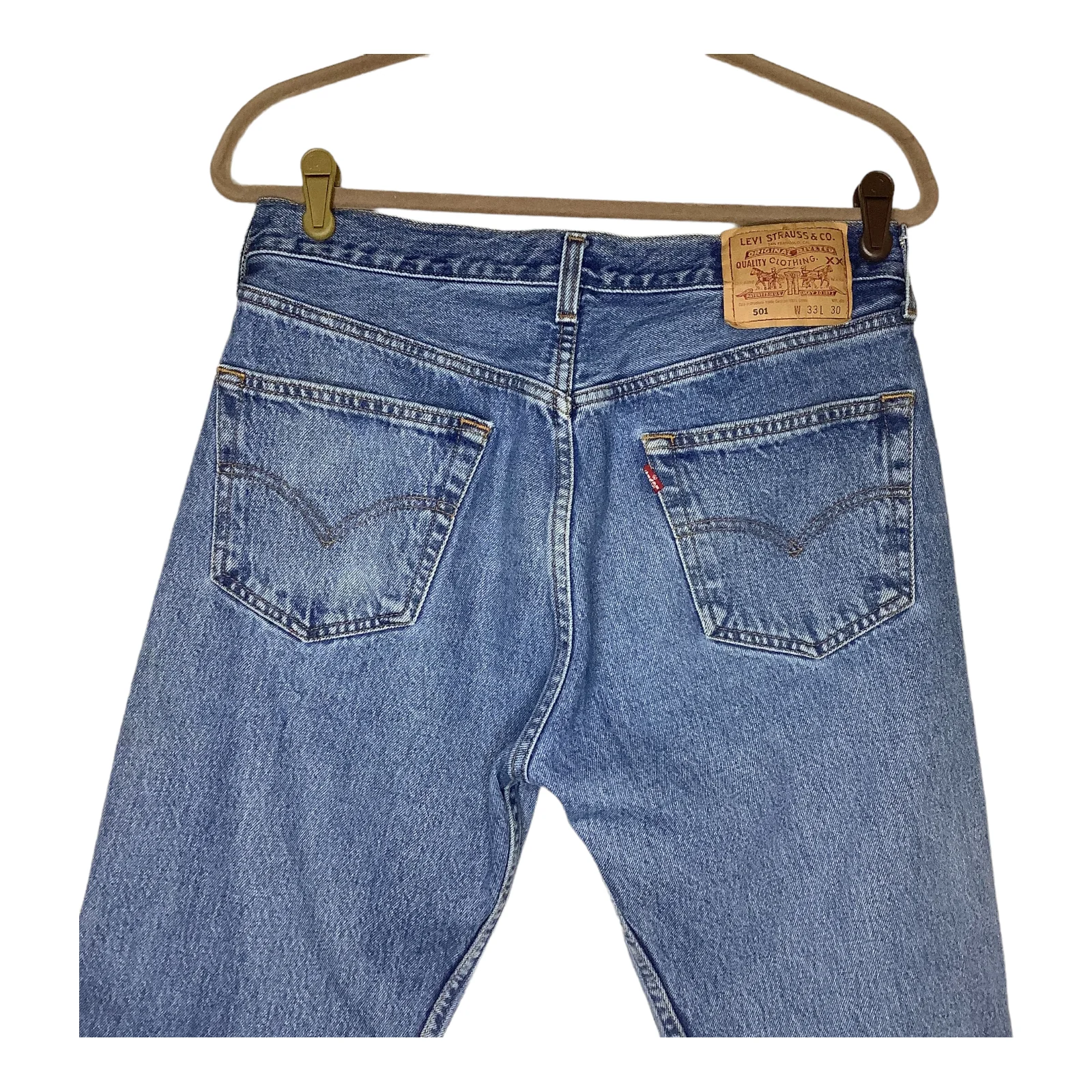 Vtg Jeans 90s Red Batwing Tag Grunge Medium Wash Straight Leg 32x29 by Levi's - Image 5