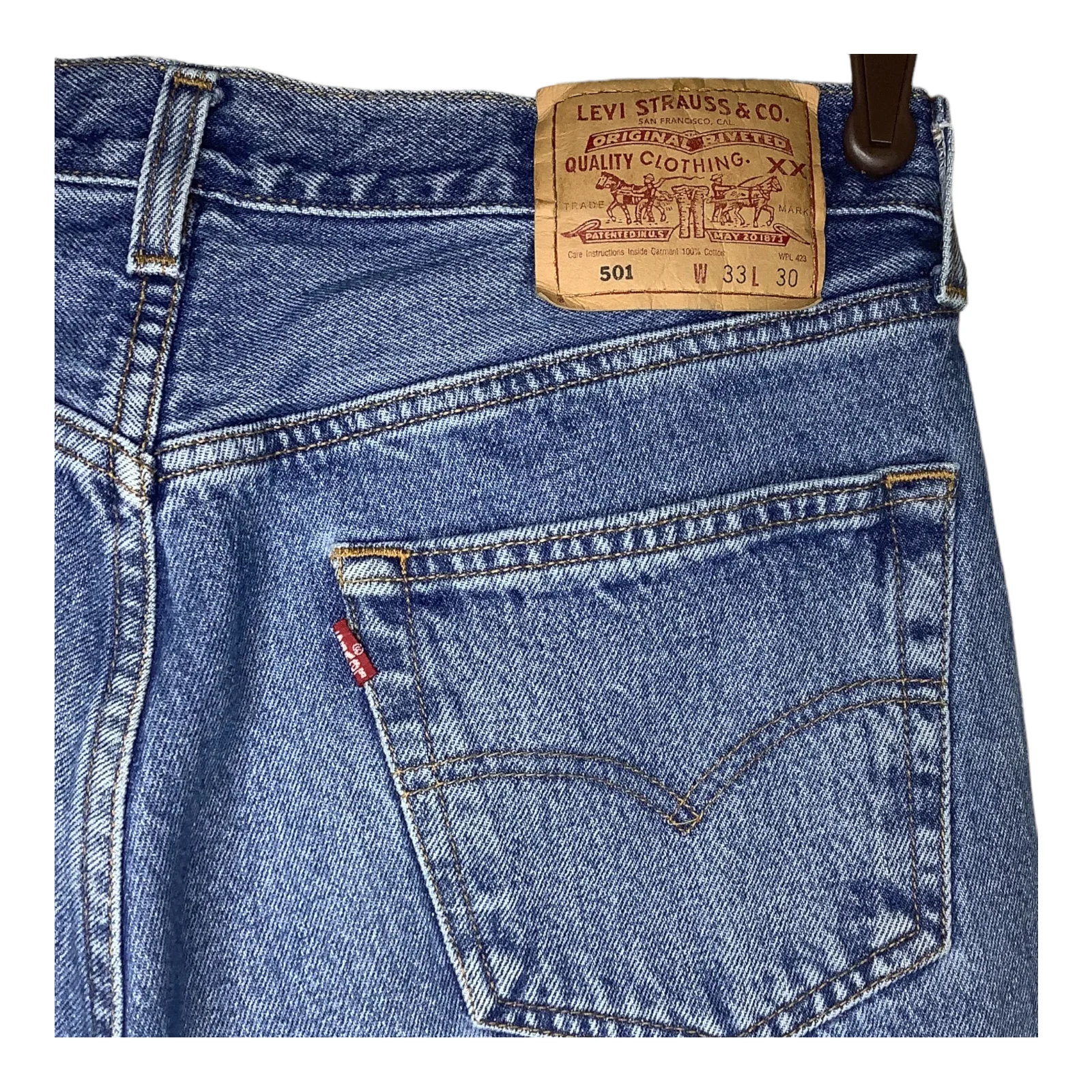Vtg Jeans 90s Red Batwing Tag Grunge Medium Wash Straight Leg 32x29 by Levi's - Image 7