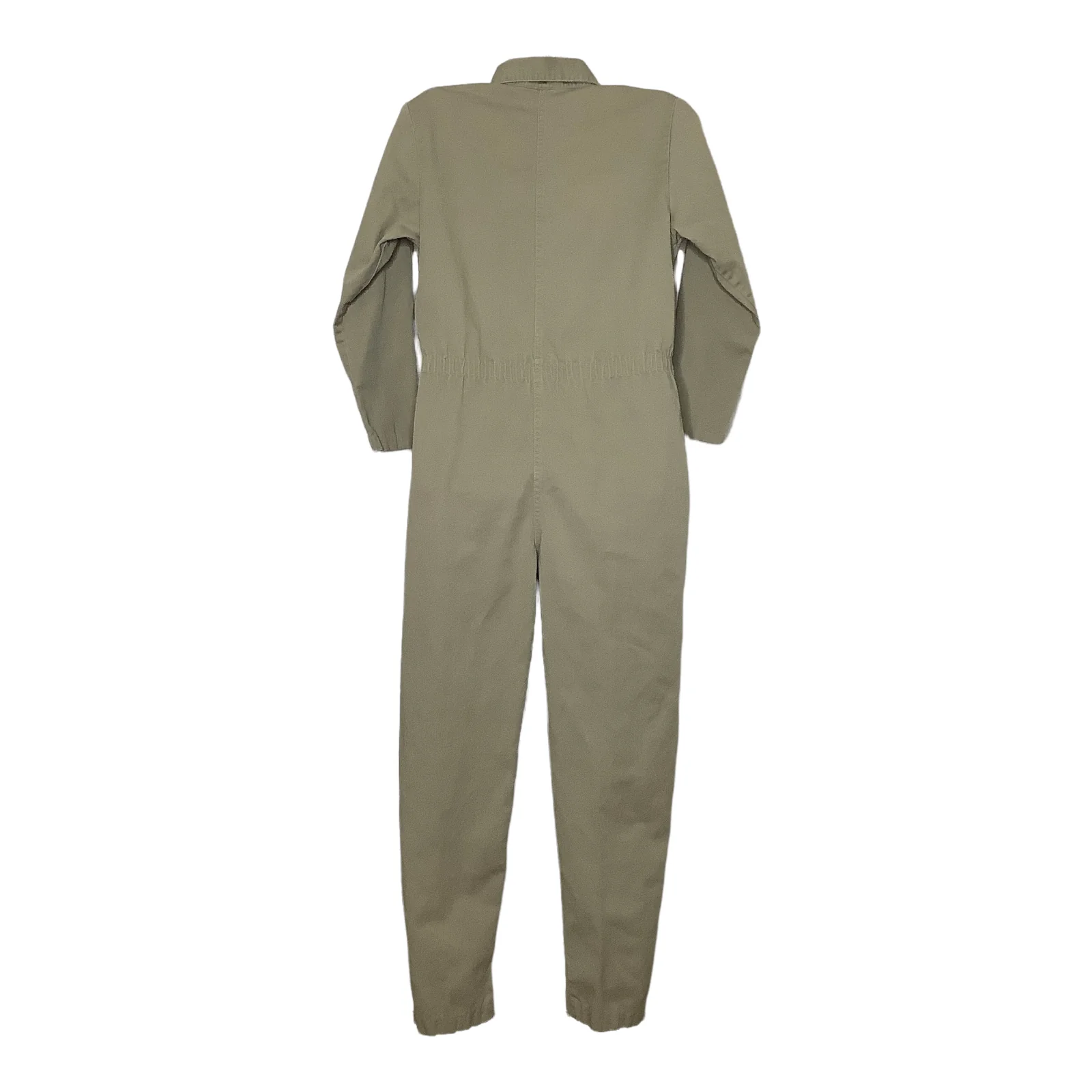 Vtg Jumpsuit 80s Boiler Suit Medium Tan Canvas Snap Button Utility Safari Usa - Image 2
