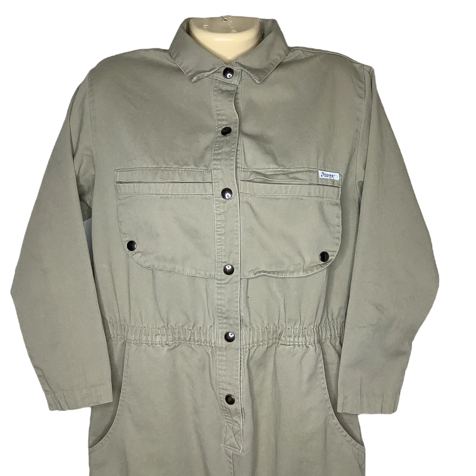 Vtg Jumpsuit 80s Boiler Suit Medium Tan Canvas Snap Button Utility Safari Usa - Image 4