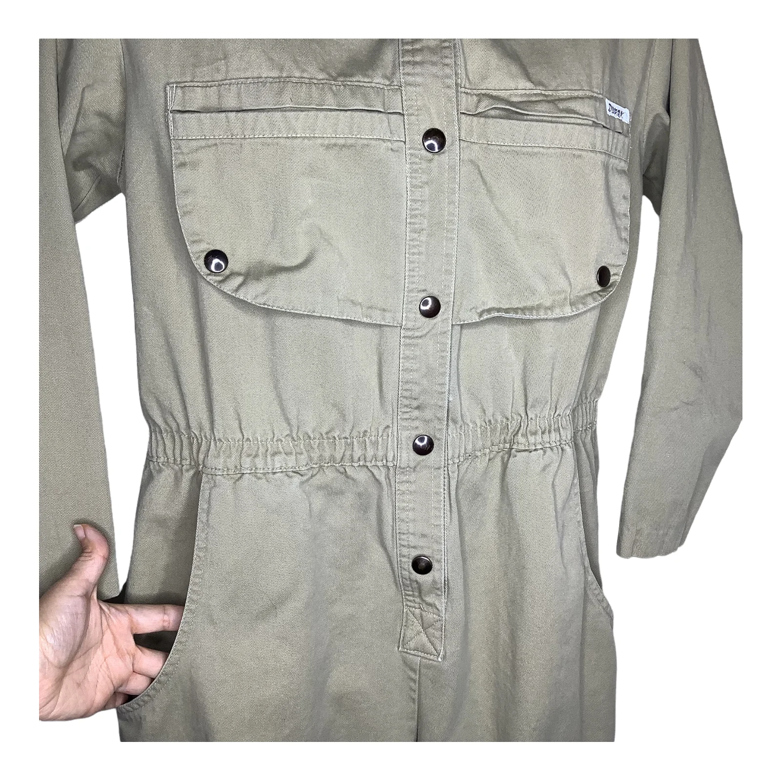 Vtg Jumpsuit 80s Boiler Suit Medium Tan Canvas Snap Button Utility Safari Usa - Image 6