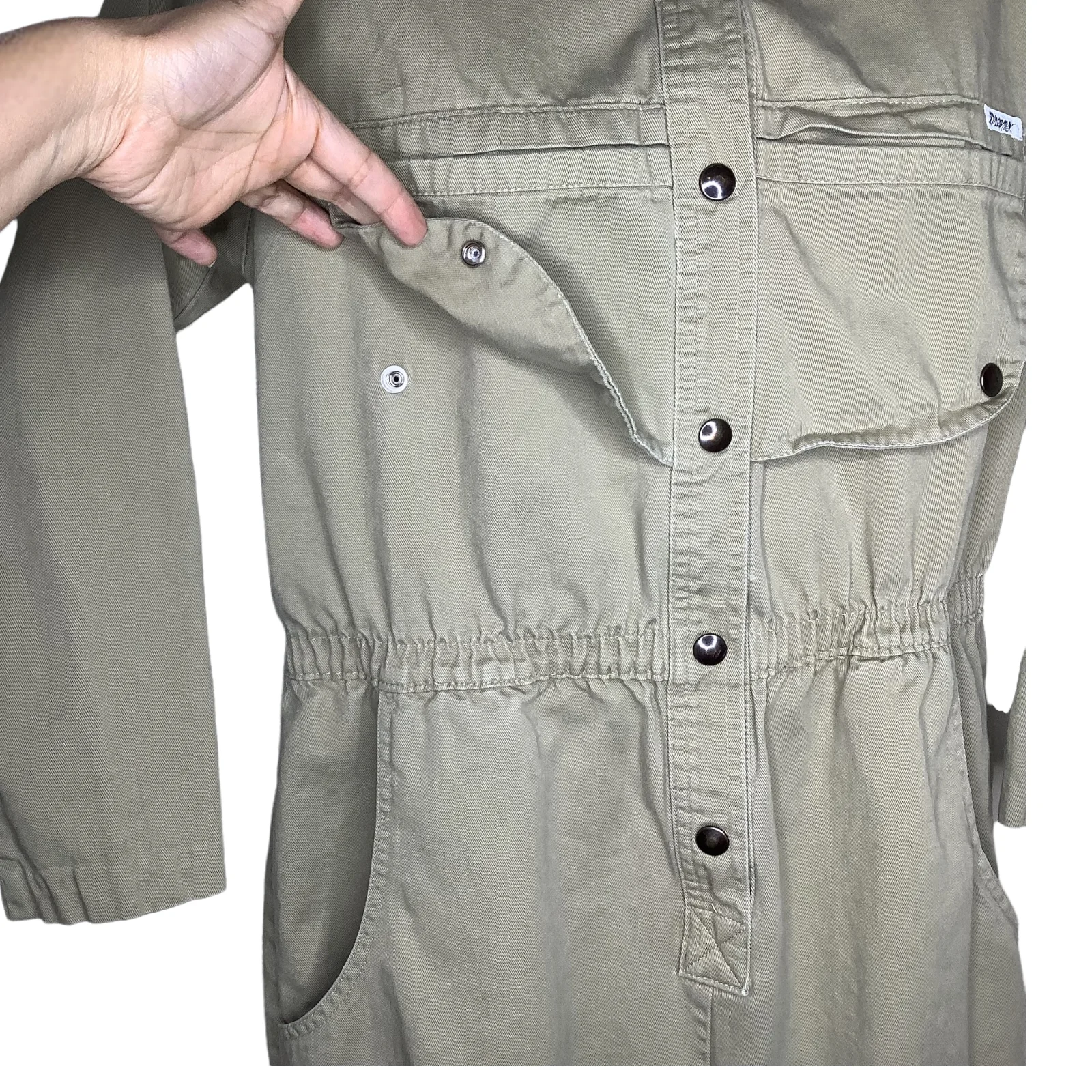 Vtg Jumpsuit 80s Boiler Suit Medium Tan Canvas Snap Button Utility Safari Usa - Image 7