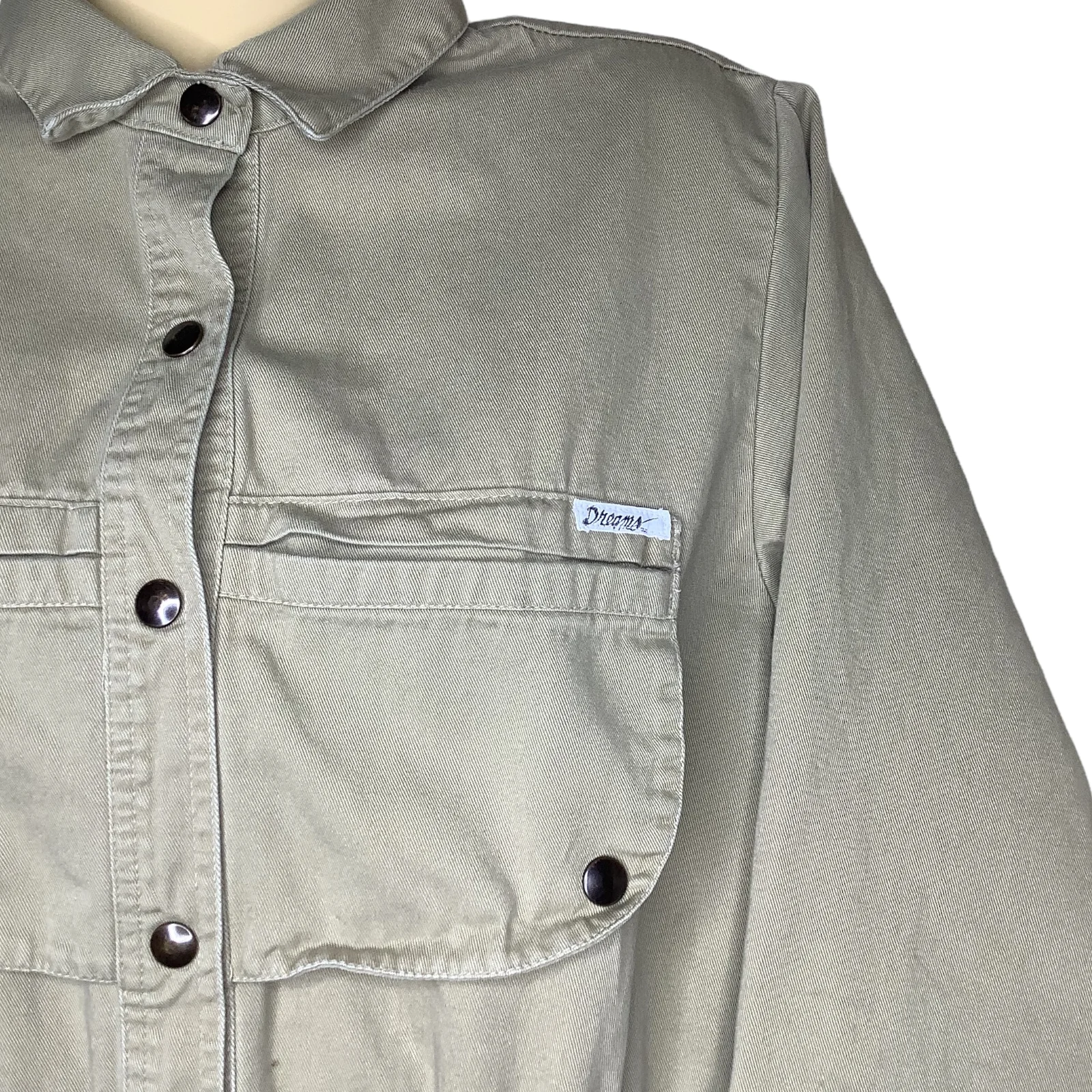 Vtg Jumpsuit 80s Boiler Suit Medium Tan Canvas Snap Button Utility Safari Usa - Image 8