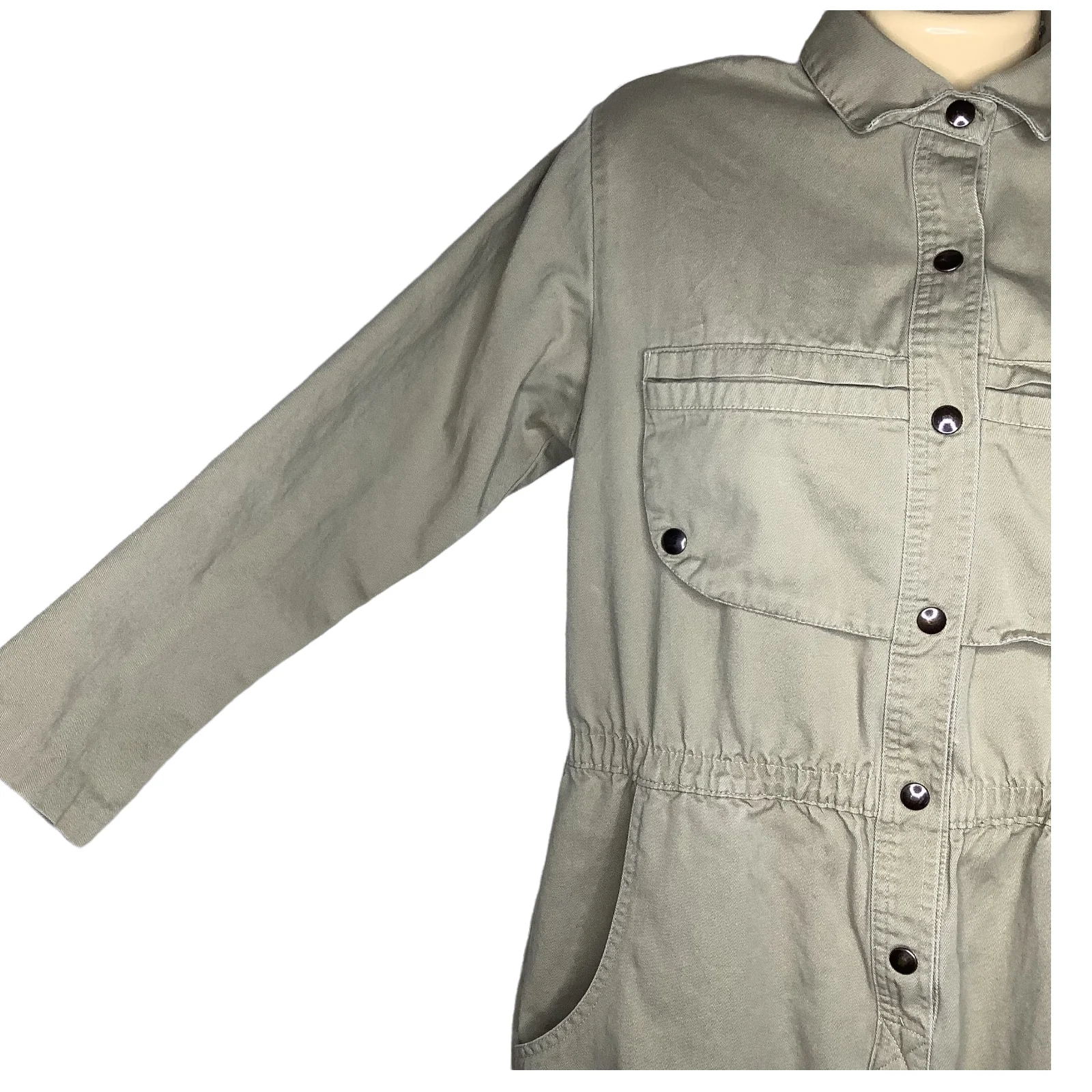 Vtg Jumpsuit 80s Boiler Suit Medium Tan Canvas Snap Button Utility Safari Usa - Image 9