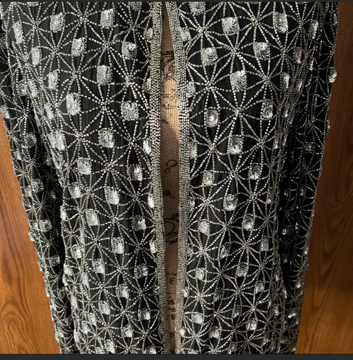 Vtg Papell Boutique Blk Silver Sequin Bead Blazer - Image 5