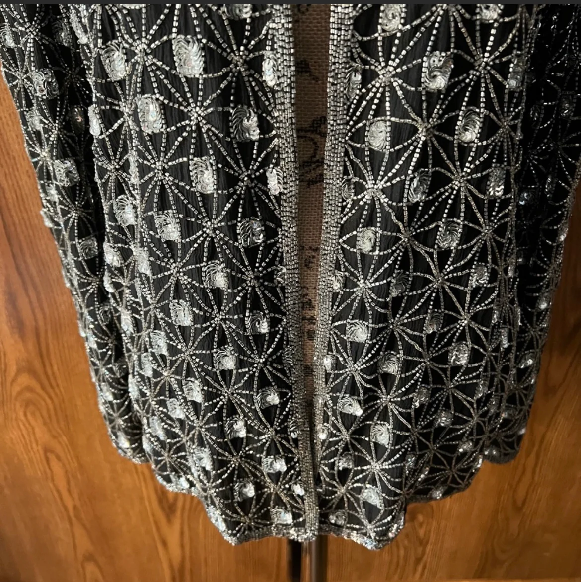 Vtg Papell Boutique Blk Silver Sequin Bead Blazer - Image 6