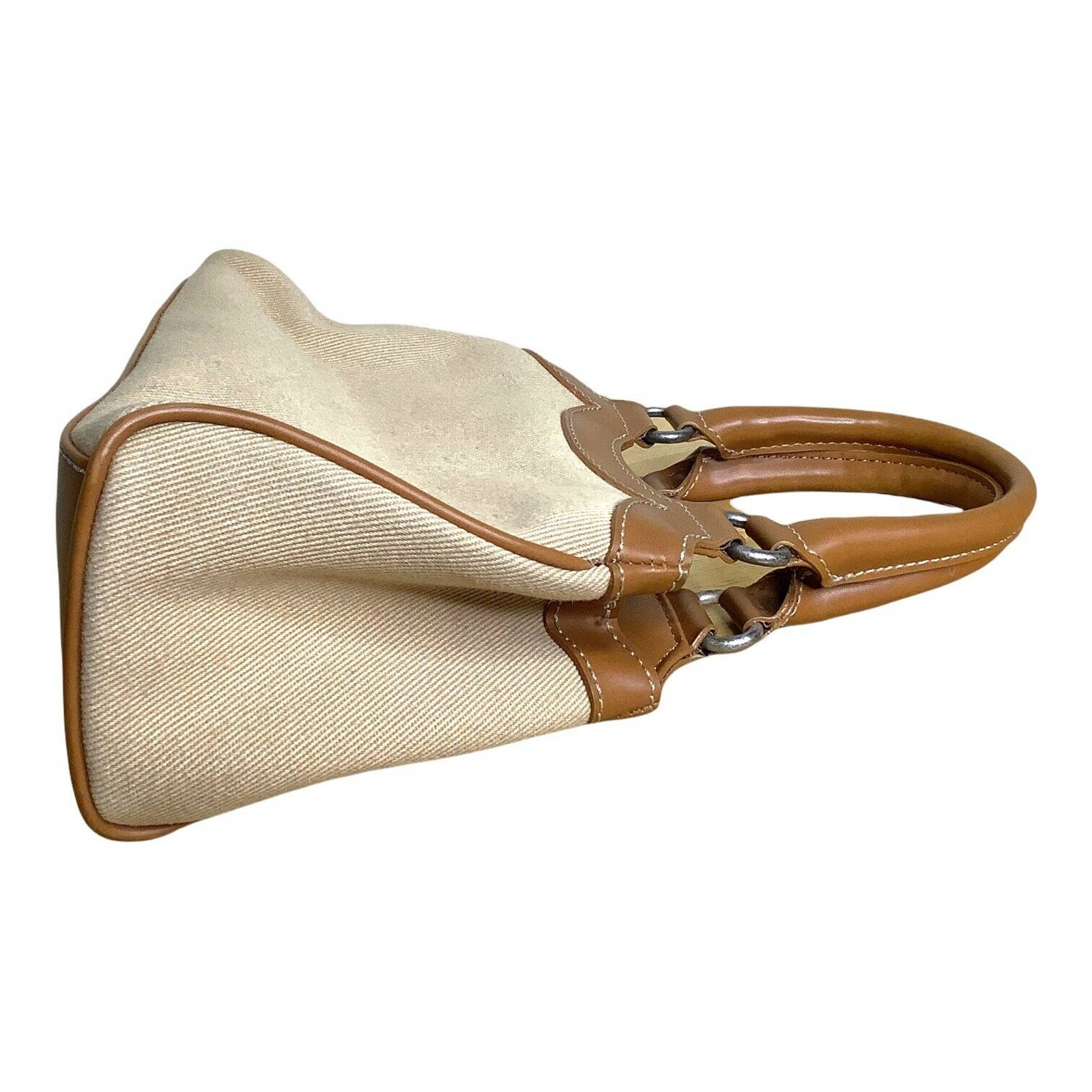 Vtg Purse Mini Satchel Small Handbag Brown Leather Canvas Snap Lock 00s by Fossil - Image 6