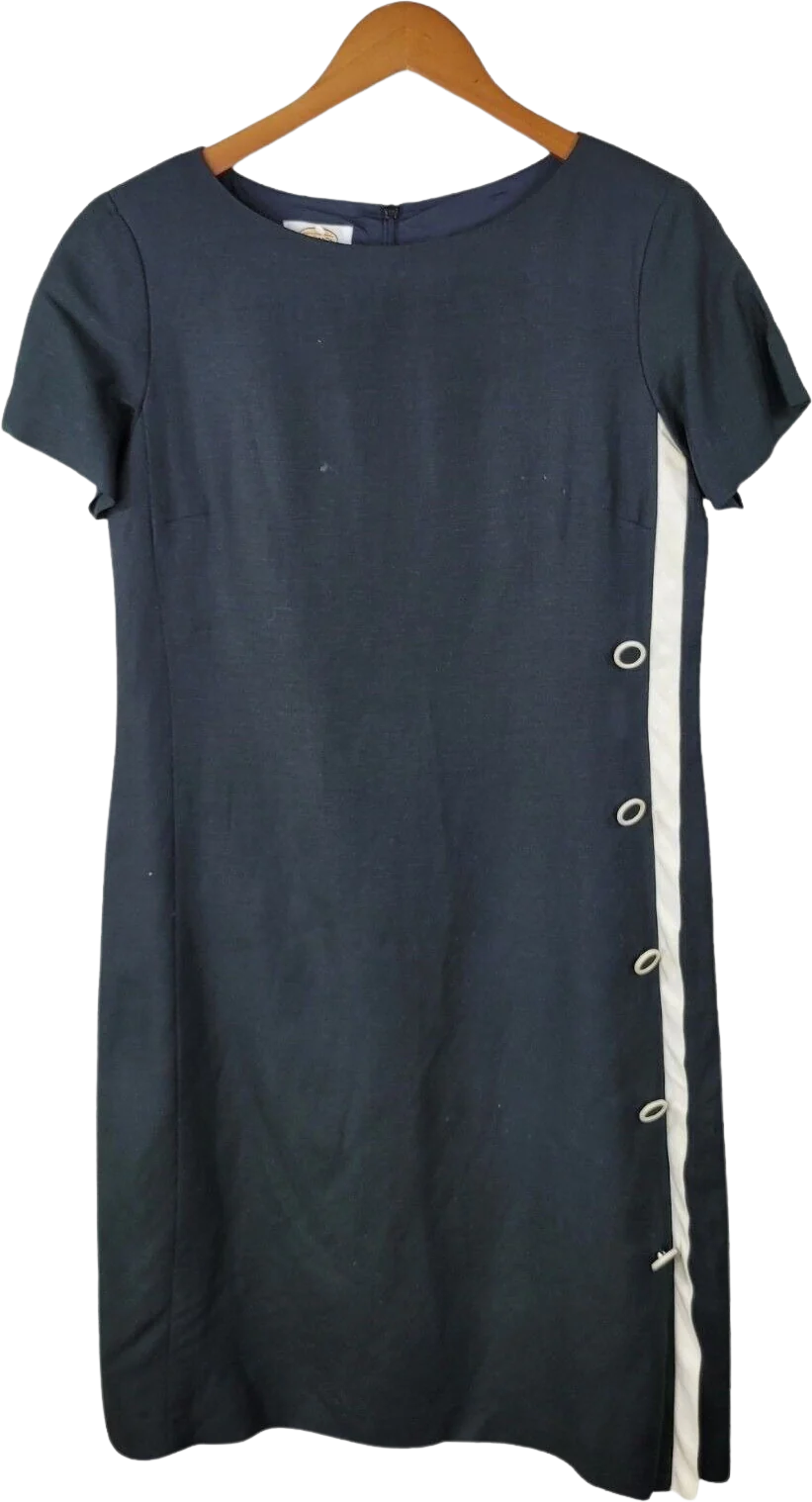 Vtg Size 6 Dress Lbd Career Sheath Cocktail Silk Linen Blend Black White by Talbots
