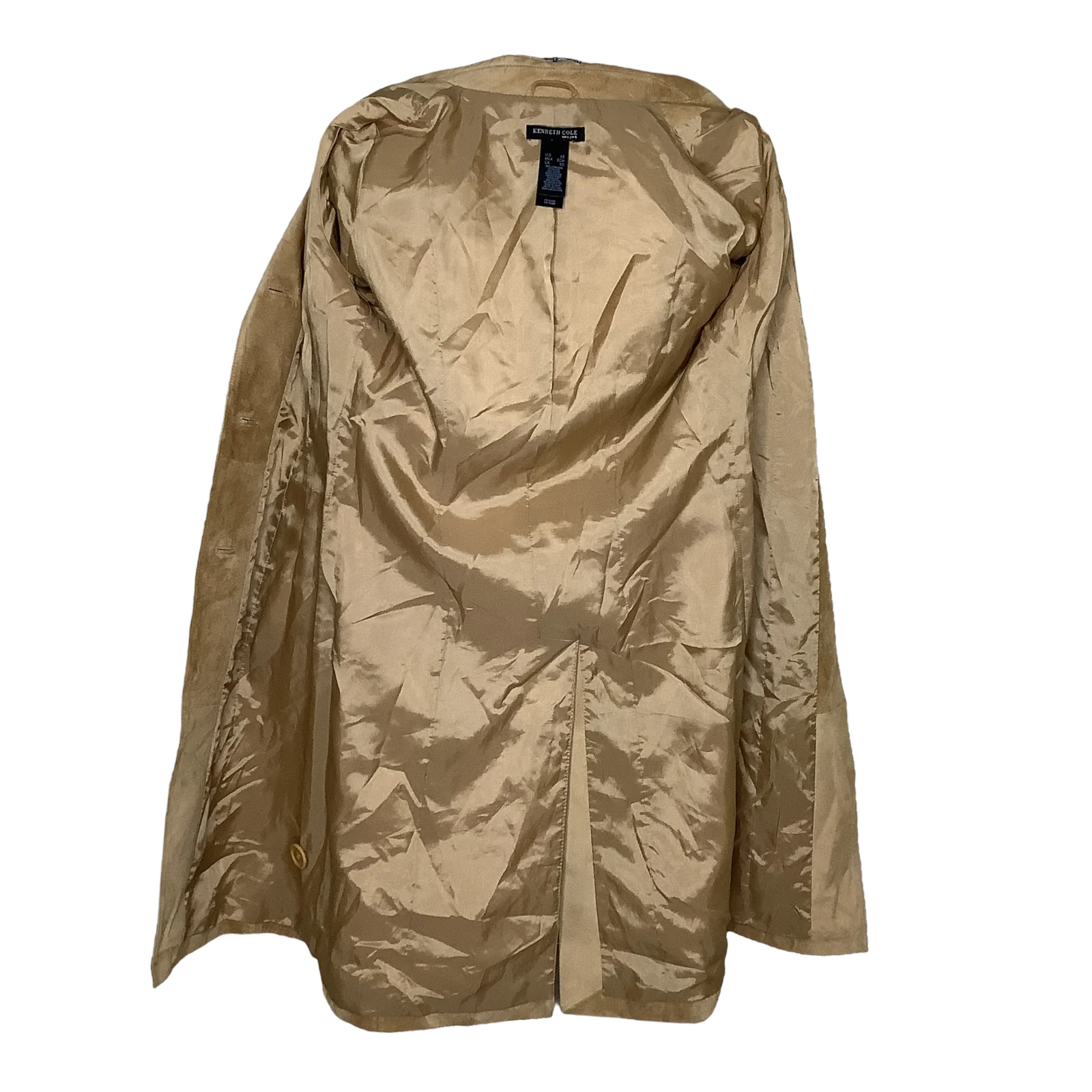Vtg Suede Coat 90s 00s Lightweight Leather Longline Pockets Tan Xs by Kenneth Cole New York - Image 9