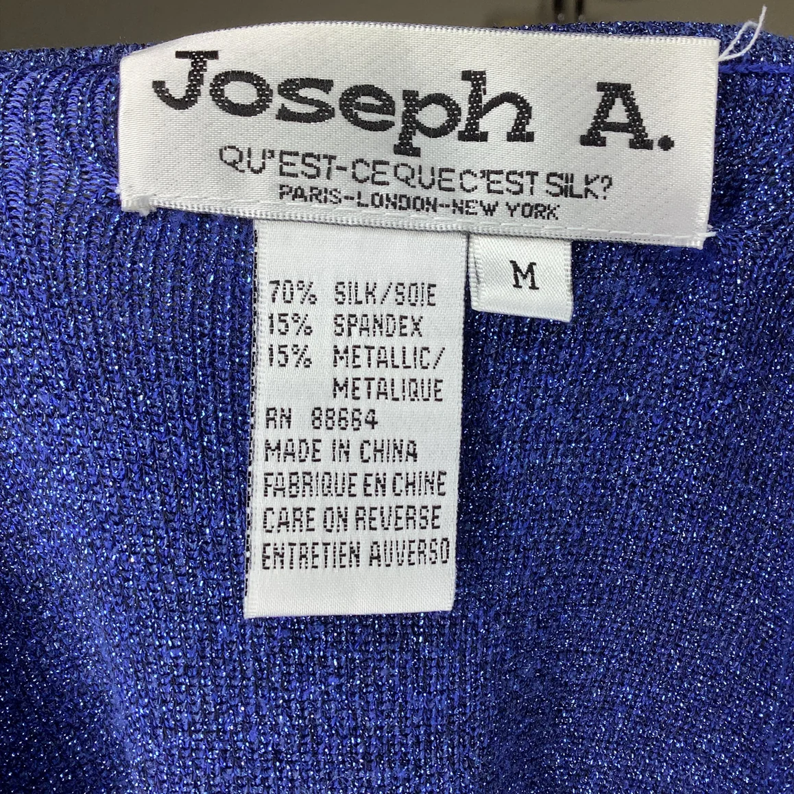 Vtg Top 90s 00s Fitted Medium Blue Silk Metallic Knit Sparkle Sleeveless Glam by Joseph A - Image 4