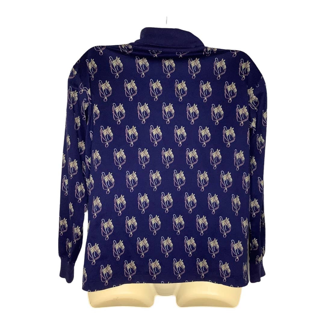 Vtg Turtleneck Shirt L Blue Horse Print Boxy Long Sleeve 80s 90s by Ralph Lauren - Image 2