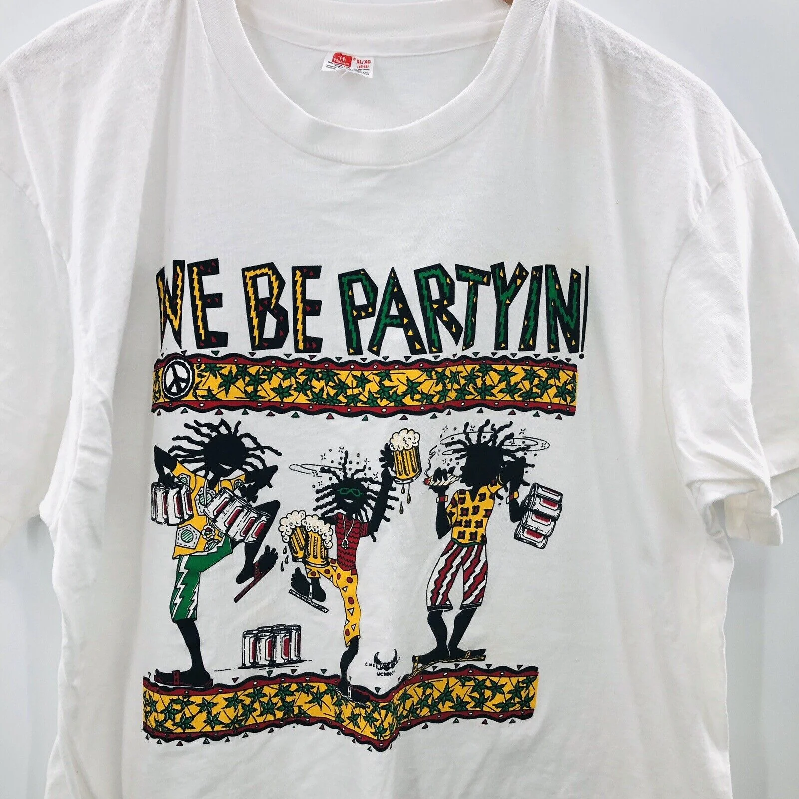 We Be Partyin T-Shirt Vintage 1995 Mbs Love Unlimited 420 Pot Jamaica Xl by Hanes - Image 3