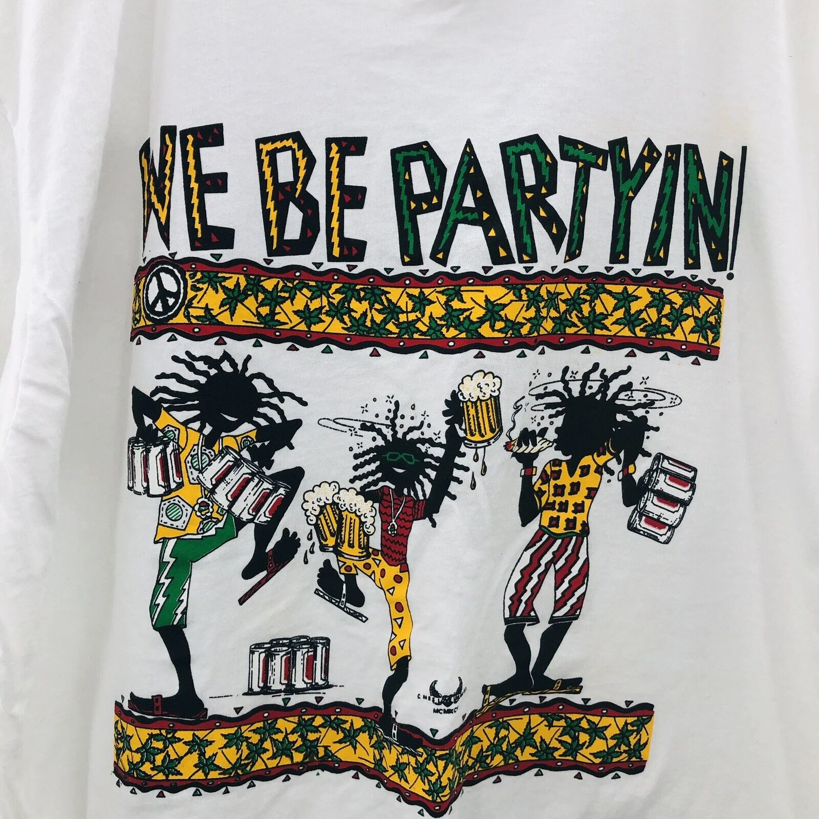 We Be Partyin T-Shirt Vintage 1995 Mbs Love Unlimited 420 Pot Jamaica Xl by Hanes - Image 7