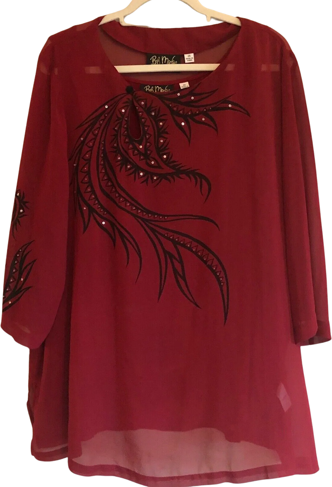 Wearable Art Womens Tunic Shell Tank Set 2x Red Sheer Sequin Flowy by Bob Mackie