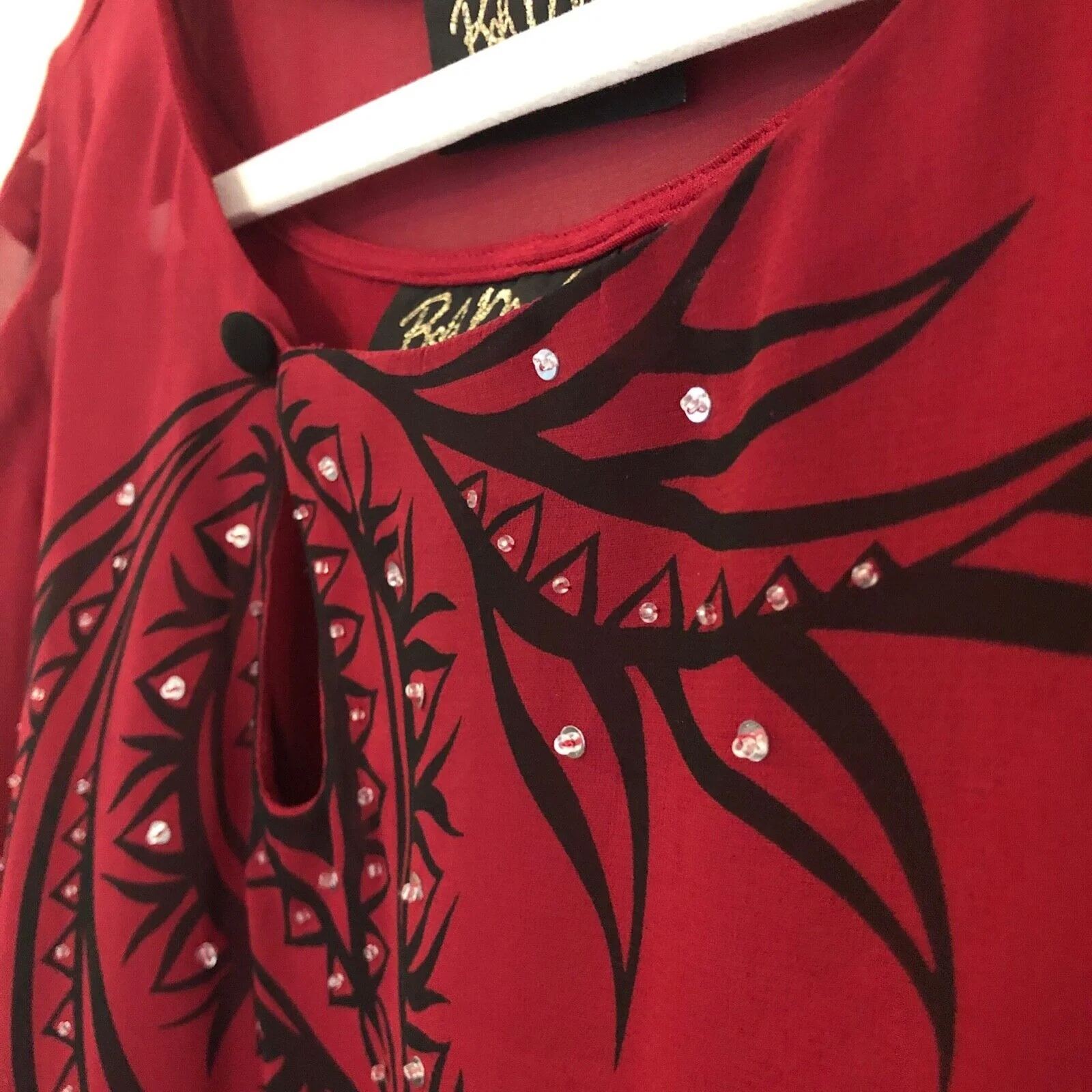 Wearable Art Womens Tunic Shell Tank Set 2x Red Sheer Sequin Flowy by Bob Mackie - Image 10