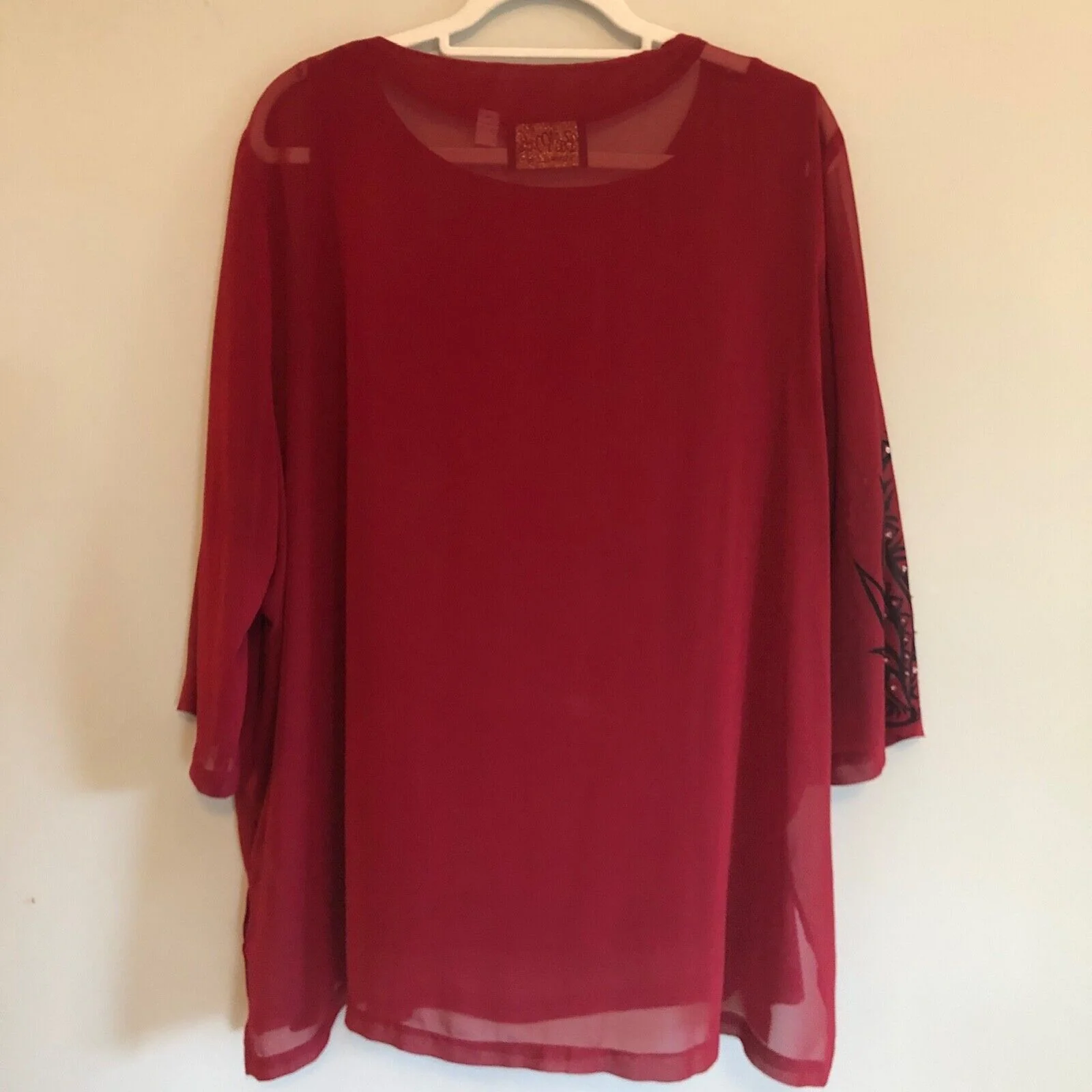 Wearable Art Womens Tunic Shell Tank Set 2x Red Sheer Sequin Flowy by Bob Mackie - Image 2
