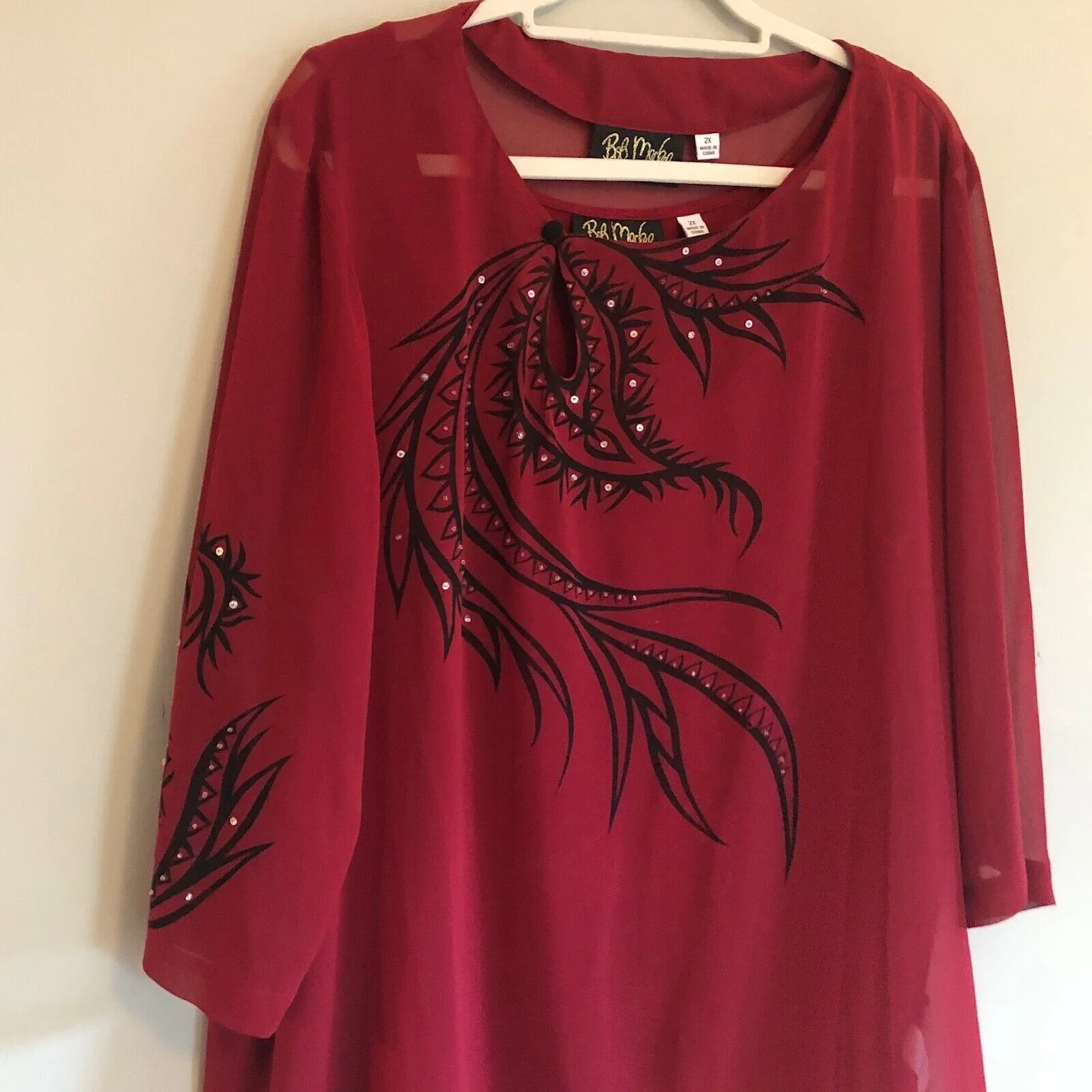 Wearable Art Womens Tunic Shell Tank Set 2x Red Sheer Sequin Flowy by Bob Mackie - Image 8