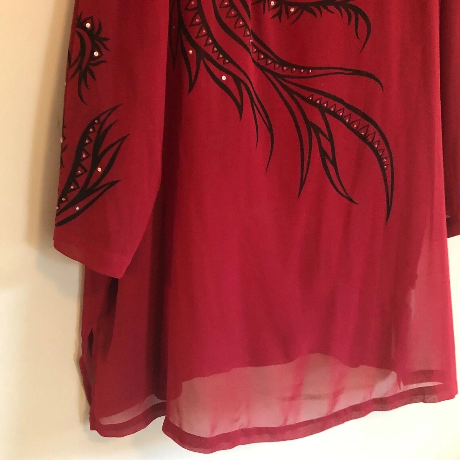 Wearable Art Womens Tunic Shell Tank Set 2x Red Sheer Sequin Flowy by Bob Mackie - Image 9