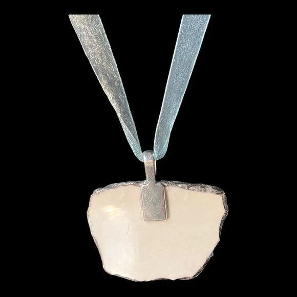 Western Bluebird Broken China Pendant Necklace Handcrafted Soft Solder and Ribbon - Image 5