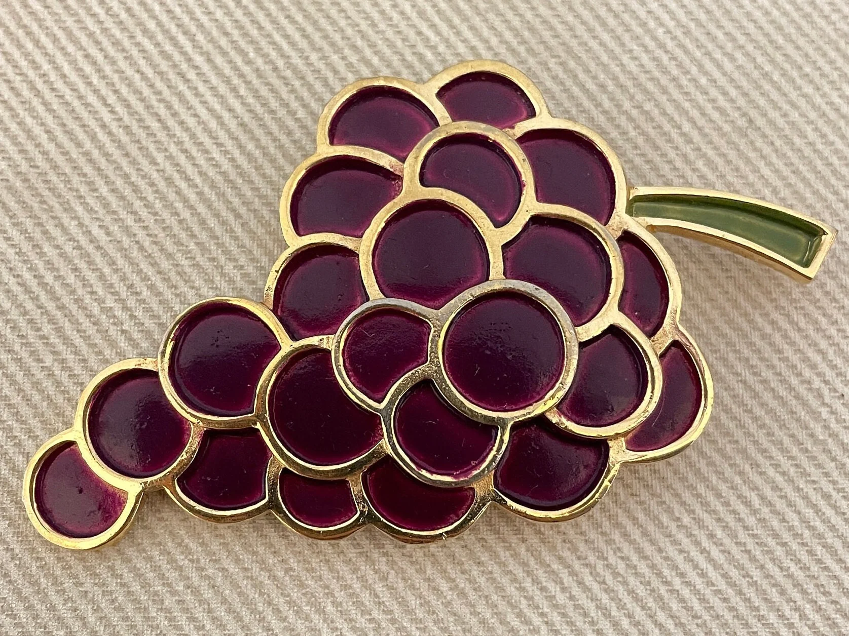 Whimsical Signed Enamel Grapes Vintage Brooch Pin by Trifari - Image 2