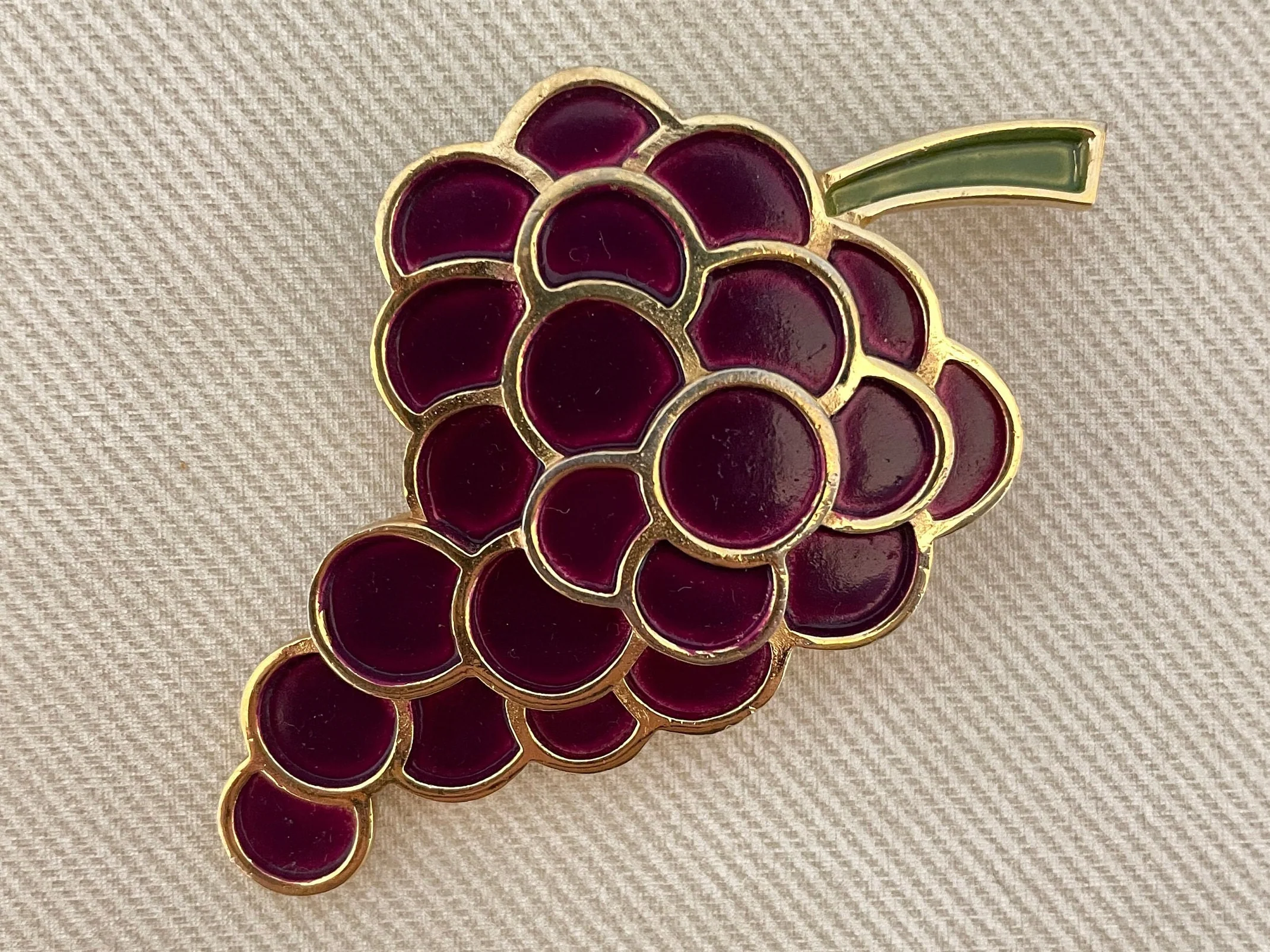 Whimsical Signed Enamel Grapes Vintage Brooch Pin by Trifari - Image 3