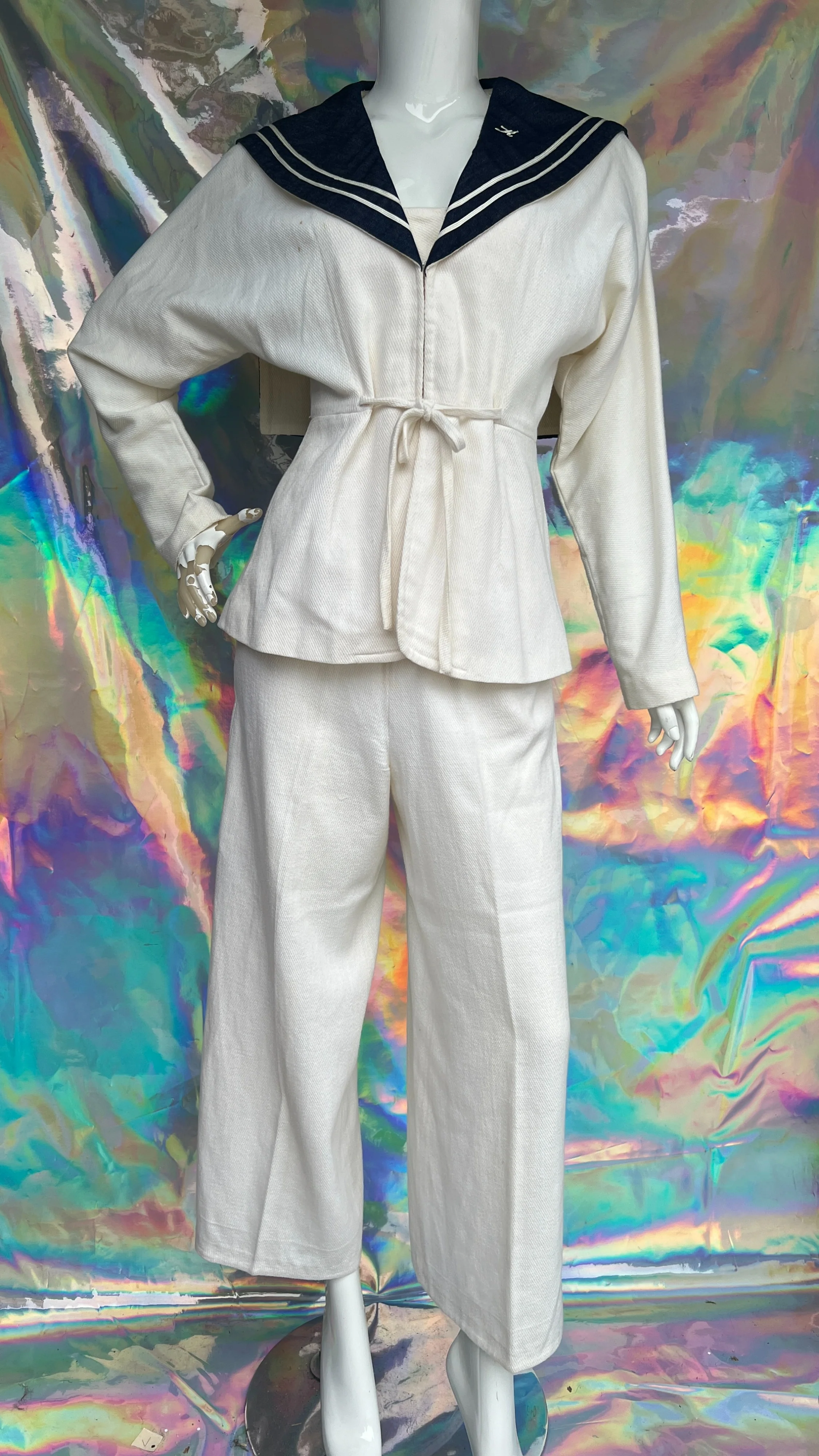 White and Blue Knit Two Piece Sailor Suit by Paulette King - Image 22
