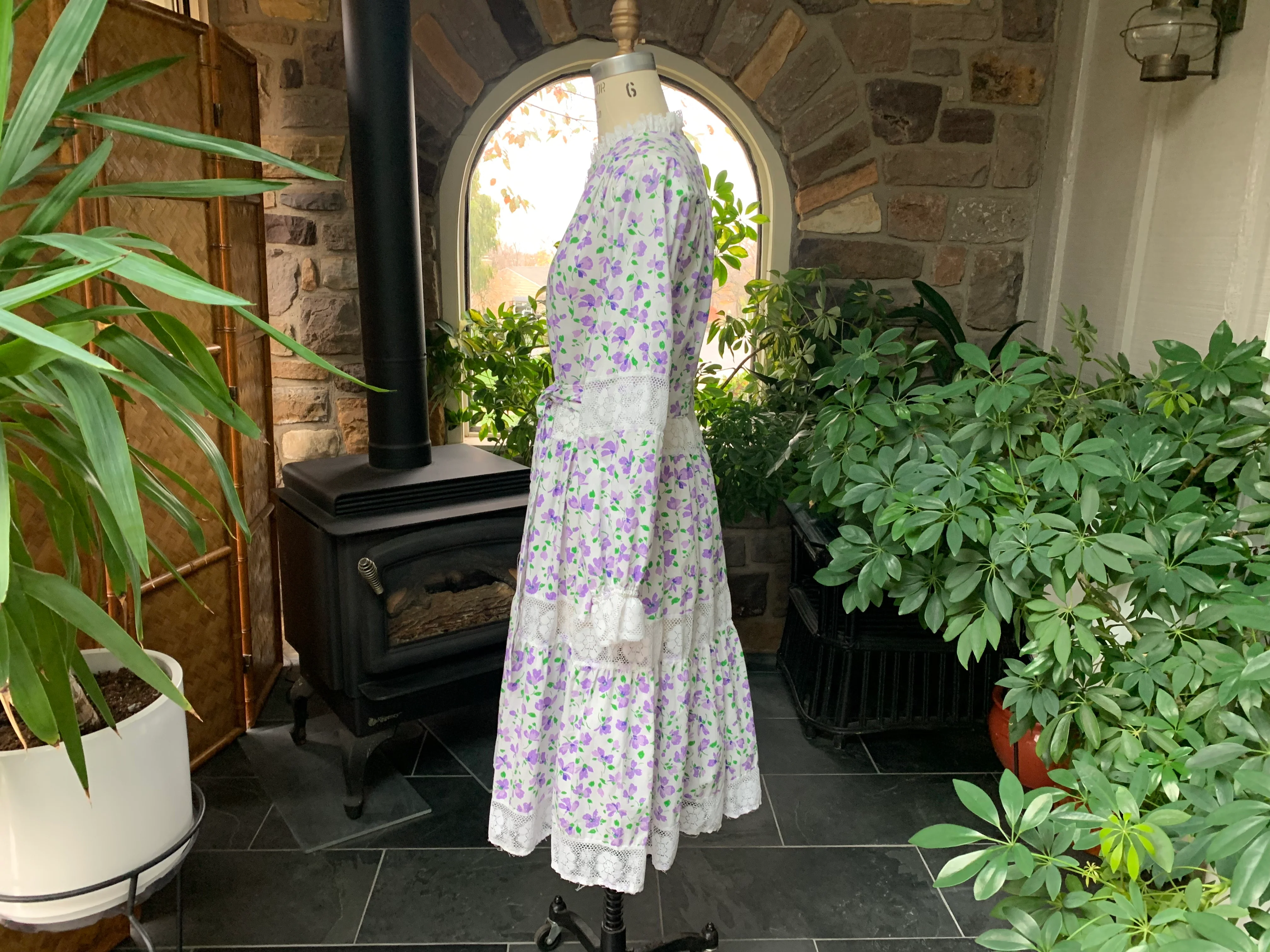 White And Purple Floral And Lace Robe By David Brown California - Image 5