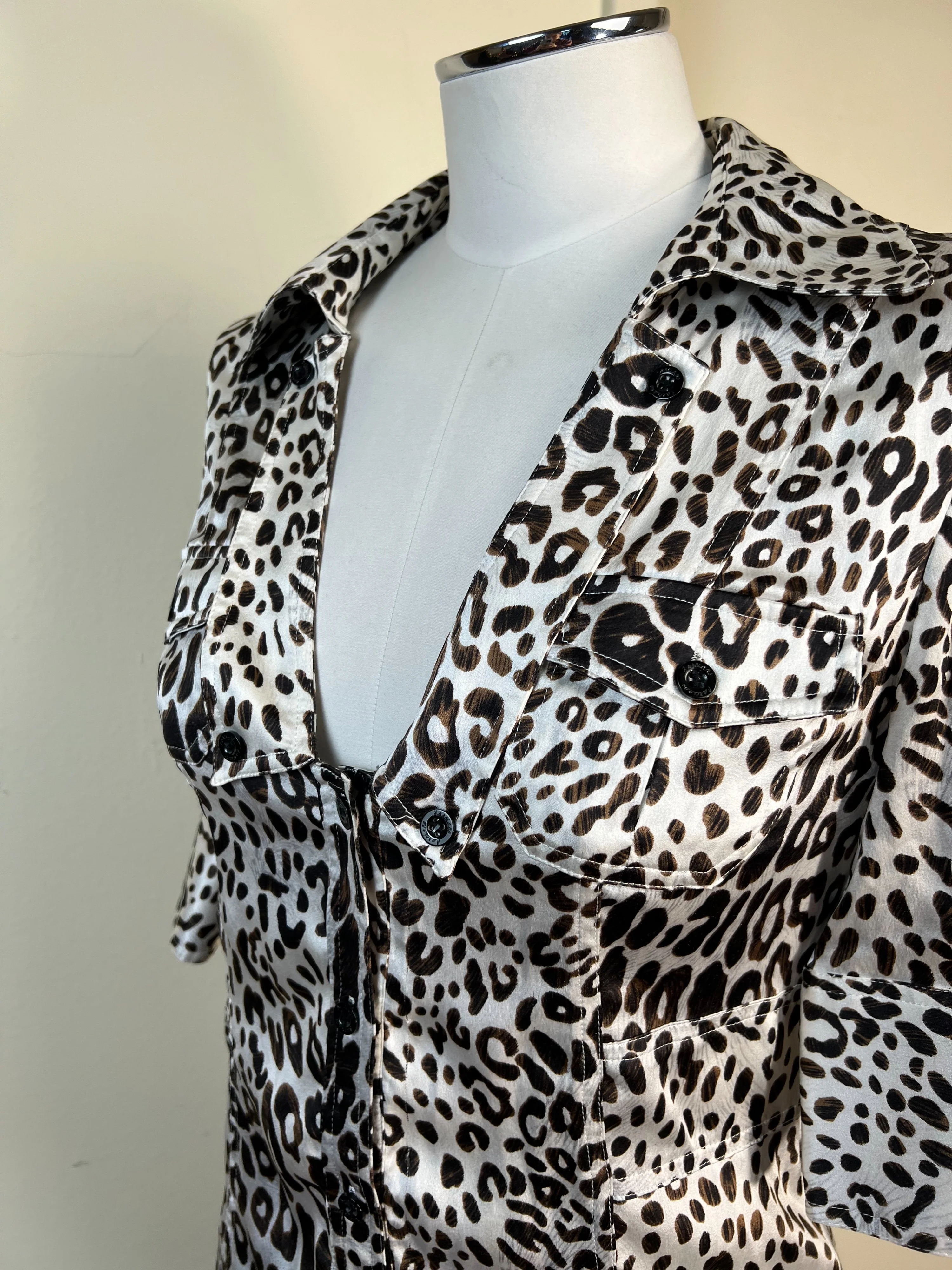 White Animal Print Deep V Button Up Blouse by Marciano - Image 4