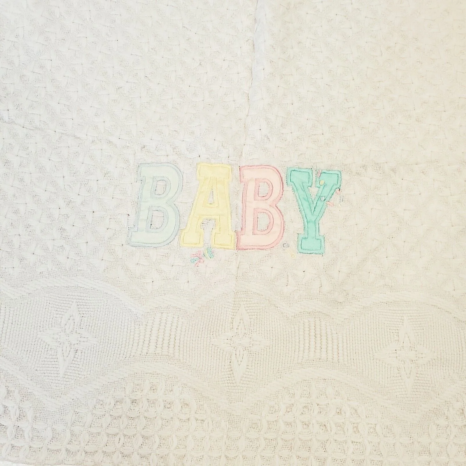 White Baby Blanket Thermal Satin Trim Unisex Acrylic Boy Girl 00s 36 X 50 "baby" by Bright Future - Image 2