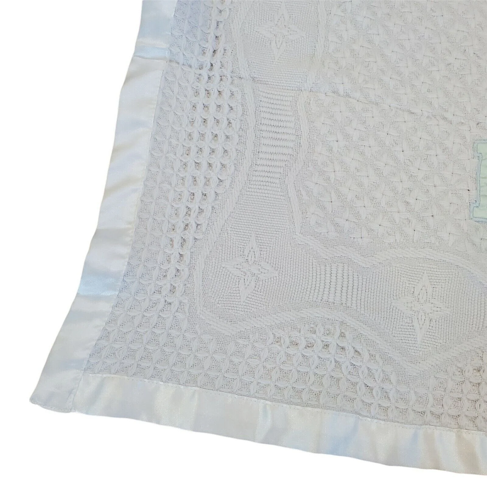 White Baby Blanket Thermal Satin Trim Unisex Acrylic Boy Girl 00s 36 X 50 "baby" by Bright Future - Image 4