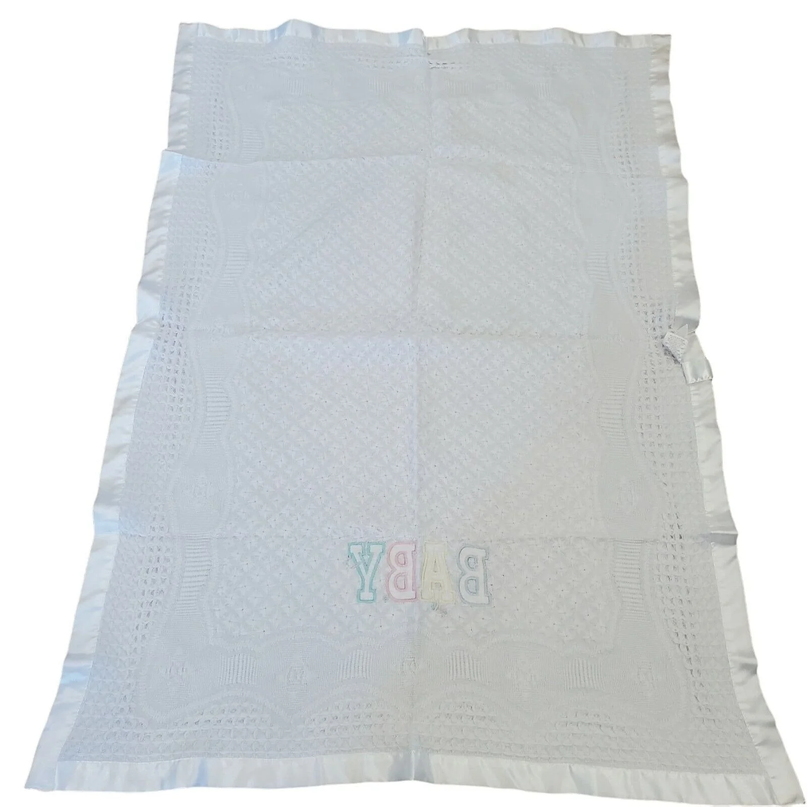 White Baby Blanket Thermal Satin Trim Unisex Acrylic Boy Girl 00s 36 X 50 "baby" by Bright Future - Image 5