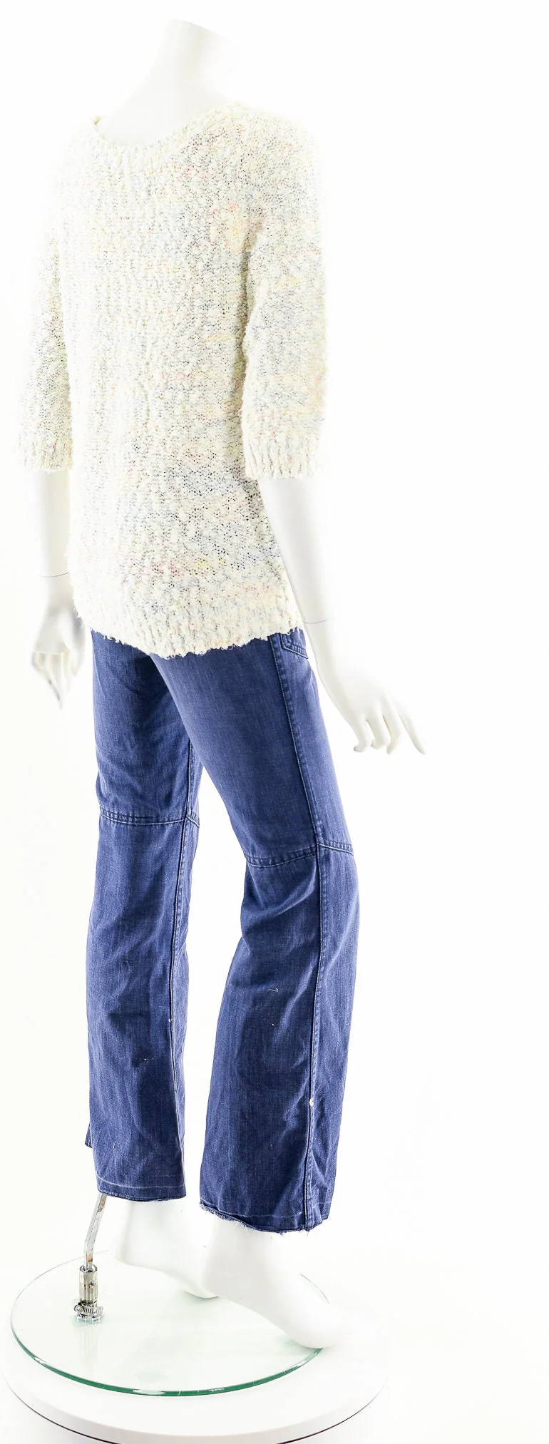 White Cable Knit Sweater Puff Shoulder Textured Nubby Knit Top by J.j. Browne - Image 6